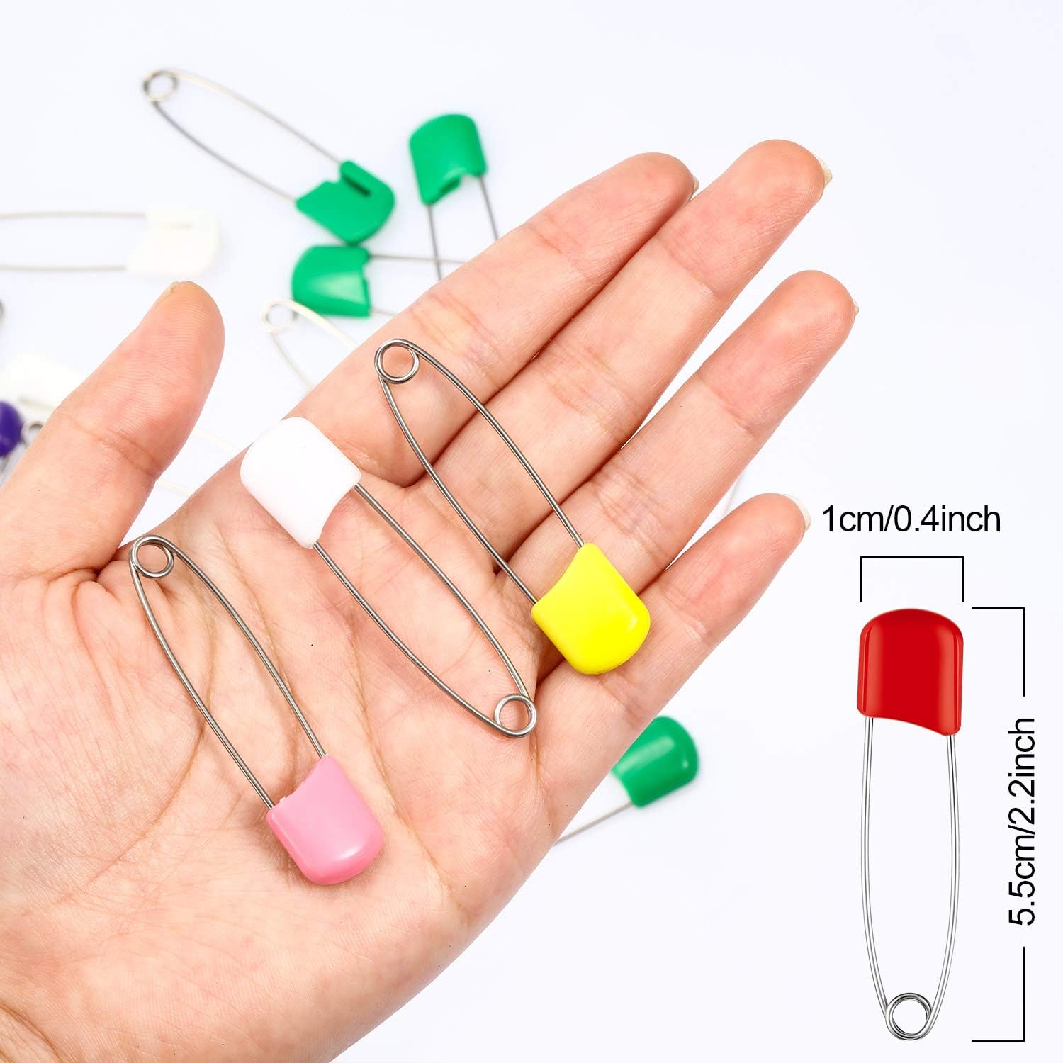 50 Pieces Diaper Pins Baby Safety Pins 2.2 Inch Plastic Head Cloth Diaper Pins with Locking Closures Stainless Steel Nappy Pins with Velvet Bag (Colorful) : Baby