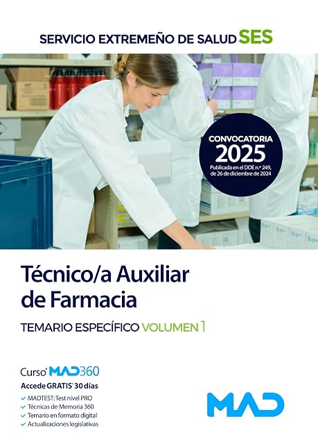 Portada de Técnico/a Auxiliar de Farmacia del Servicio Extremeño de Salud. Temari