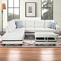 Vista 17 de Sofá modular para sala de estar, sofá seccional de cuero marrón en forma de L con diván y otomano de almacenamiento para sala de estar