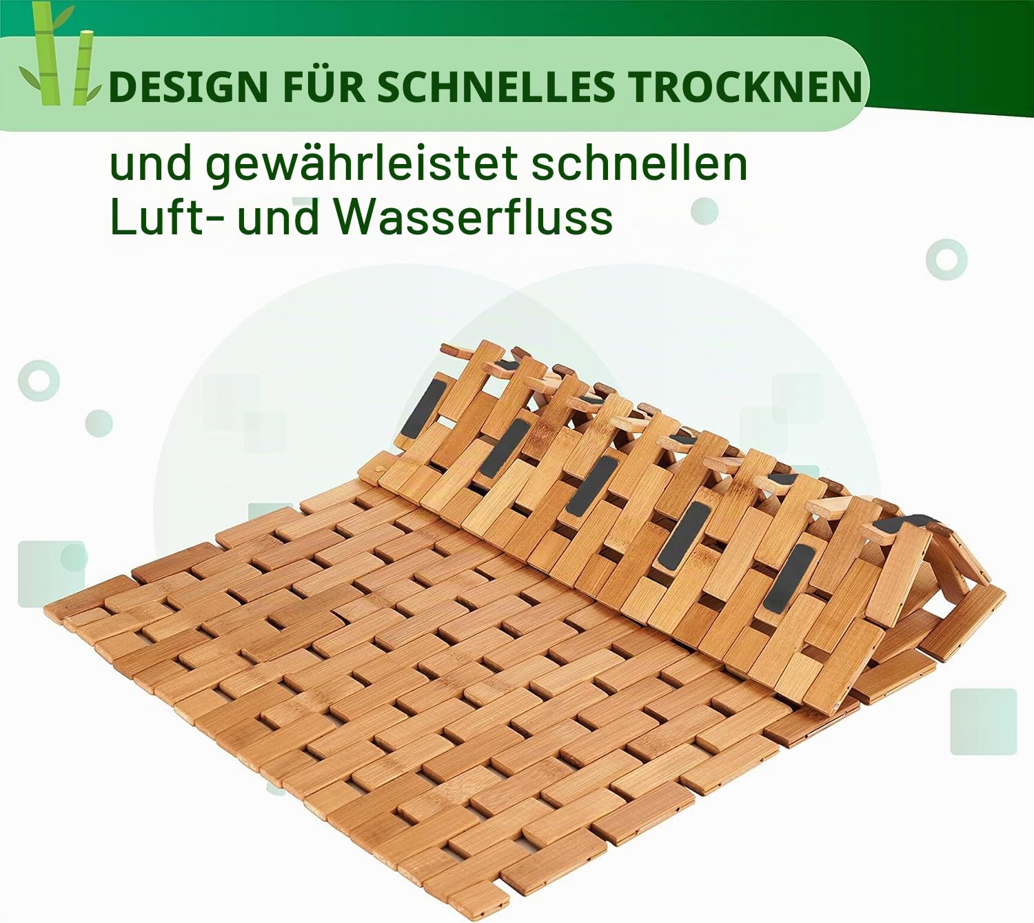 Badematte aus natürlichem Bambusholz, groß, lang, faltbar (45,7 x 86,4 cm (B x L), gummierte Unterseite, Bodenzubehör für Badezimmer, Sauna, Spa und Badewanne, Keine Nägel