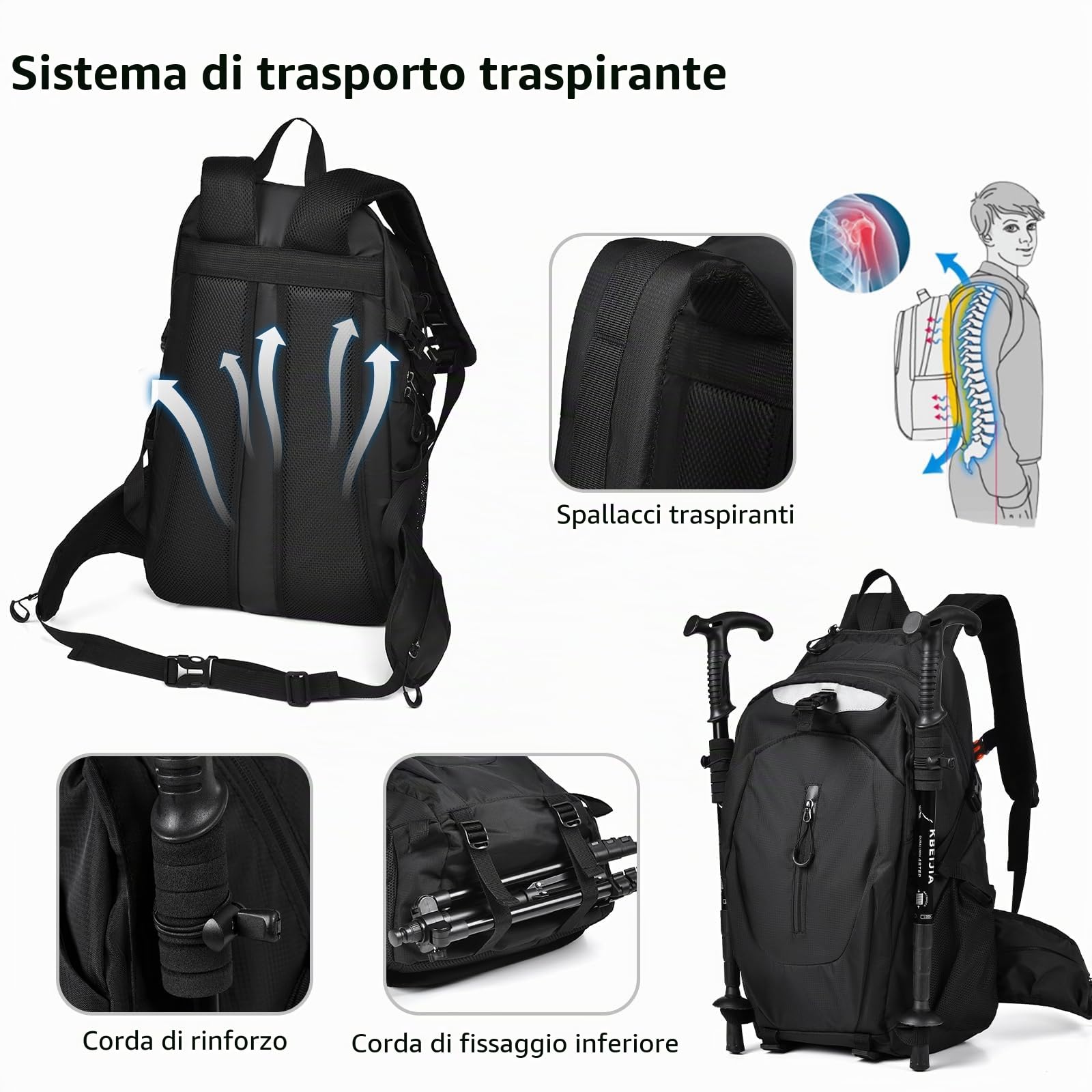 Zaino da Trekking Zaino Impermeabile 20L Grande Zaini Hiking Backpack per Donna Uomo Campeggio Arrampicata Viaggio Sport Verde