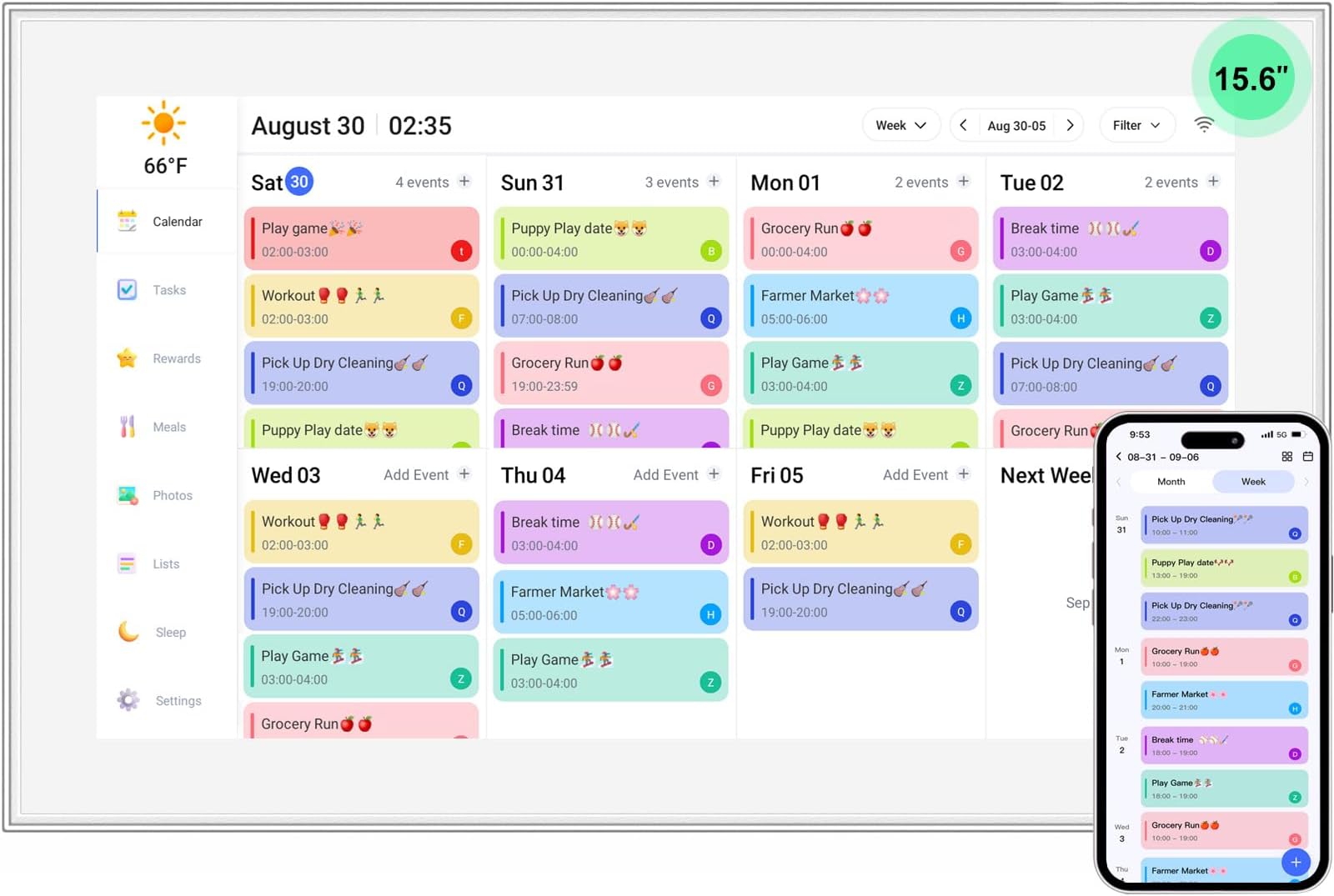 15.6 Inch Digital Calendar, Smart Digital Planner & Chore Chart with IPS FHD 1920x1080 Touchscreen Display for Family Organizer - Built-in DigitaI Picture Frames Function, Gift for Mom/Women
