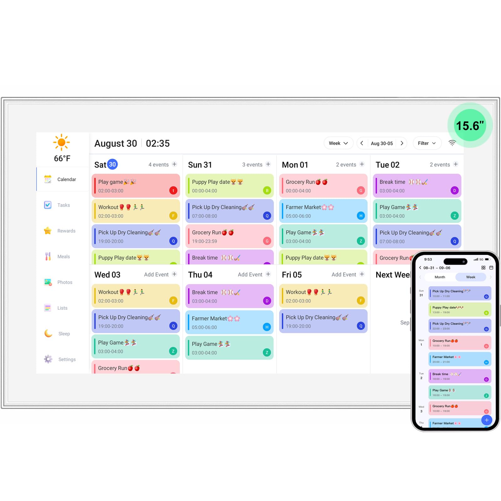 15.6 Inch Digital Calendar, Smart Digital Planner & Chore Chart with IPS FHD 1920x1080 Touchscreen Display for Family Organizer - Built-in DigitaI