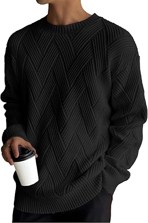 HOTake Men's Casual Textured Crewneck Pullover Sweaters