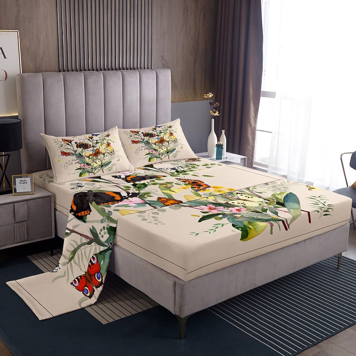 Set di biancheria da letto con uova di Pasqua, motivo floreale bohémien, blu, bianco, con motivo a quadri, con motivo floreale, per letto king size, decorazione per la camera Kawaii