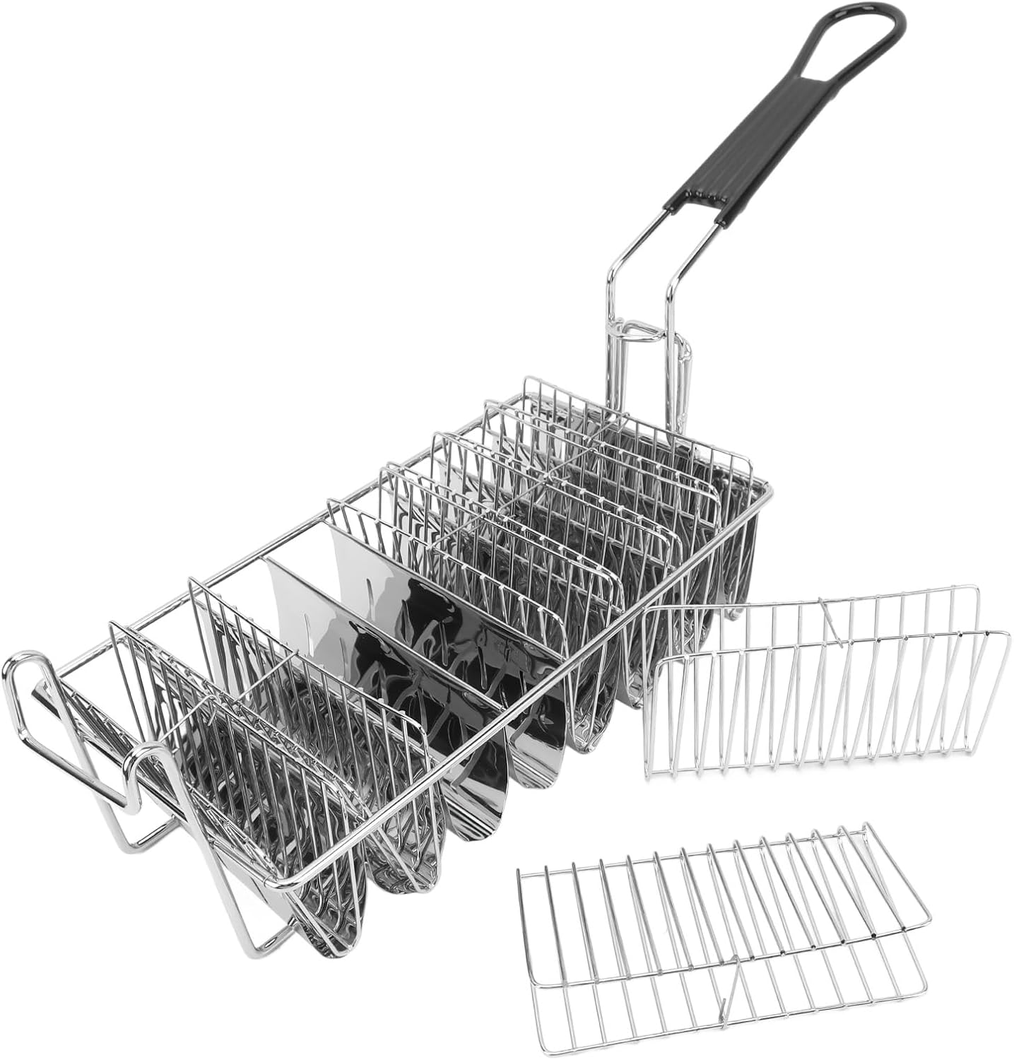 8 Shells Taco Basket Stainless Steel Long Handle Anti Scald Burritos Holder Basket for Restaurants Snack Bars