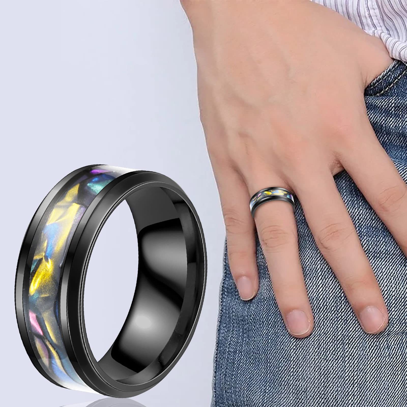 AIMAOMI Titanium Steel Zircon Ring For Women & Men - Minimalist Black, Size 10, Inlaid Zircon, Couple Ring - View #7