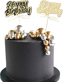 Hvogvok 16+2 Pcs Gold /Silver Ball Cake Topper, Happy Birthday Card DIY Cake Cup Cake Paper Toothpick Party Birthday Cake ...