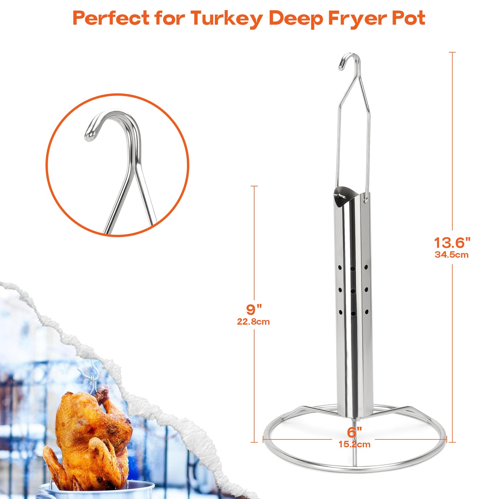 only fire Support vertical en acier inoxydable pour poule avec poignée de levage, support à dinde pour poêle, fumoirs