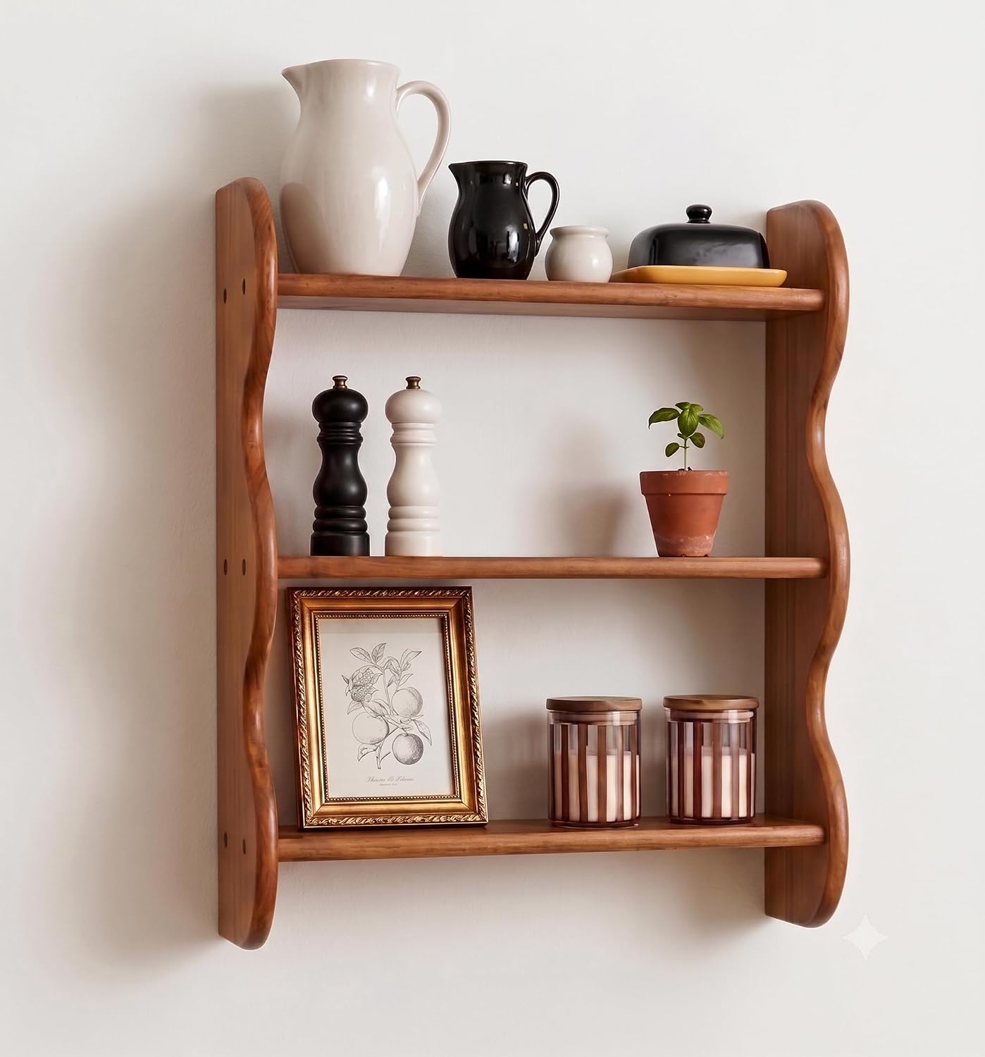 Floating Shelves For Wall - 100% Solid Wood Wall Shelf 3-Tier, Vintage Shelf Wall Mounted Storage Rack, Farmhouse Decor Hanging Shelf For Decor Kitchen, Dining Room, Living Room,Bedroom -Light Walnut