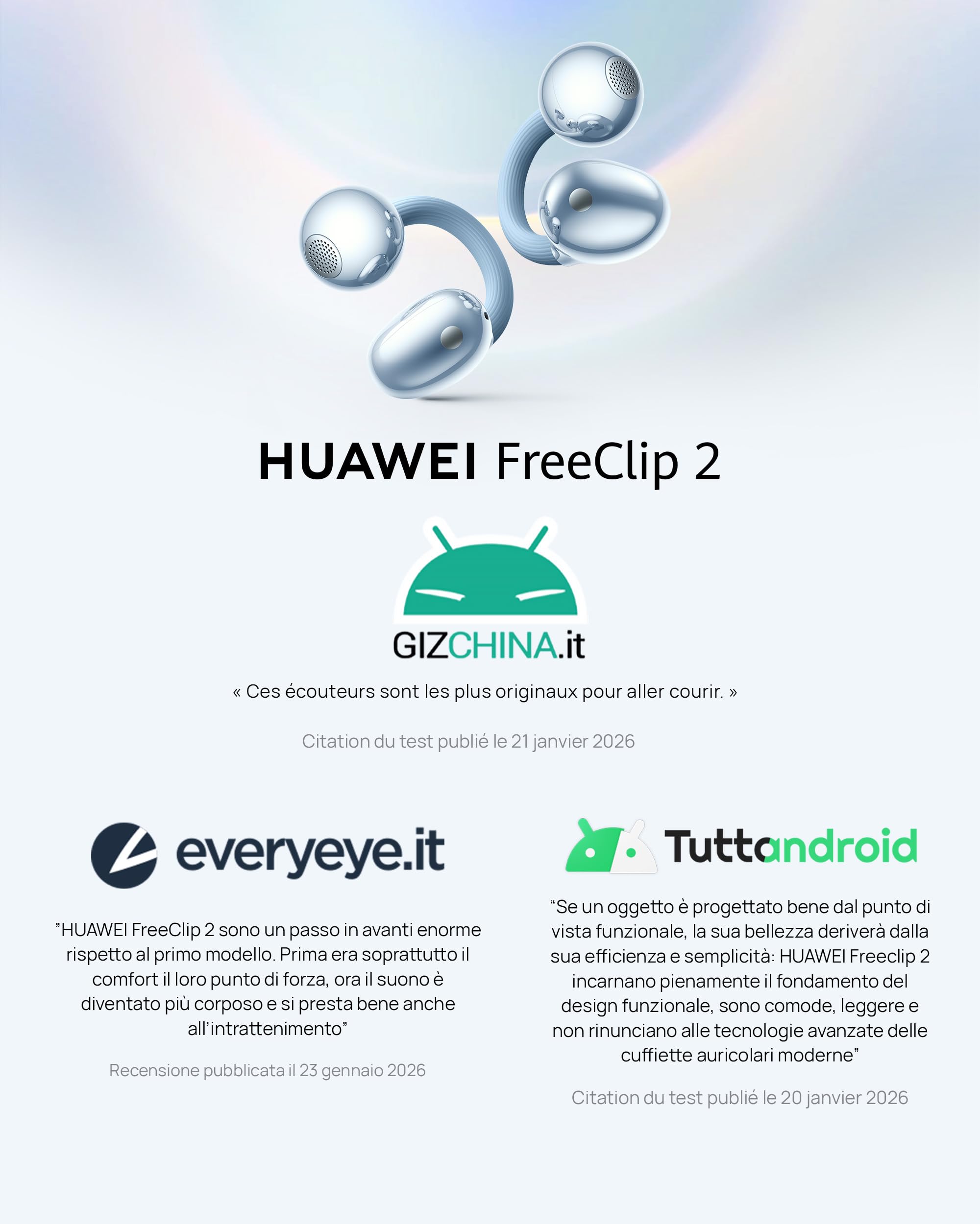 HUAWEI FreeClip 2 Nero, Cuffie Bluetooth Wireless, Design ultra-Leggero, per il massimo del comfort, Ascolto adattivo open-ear, Chiamate Cristalline, Fino a 38 ore, iOS e Android, Garanzia di 30 Mesi