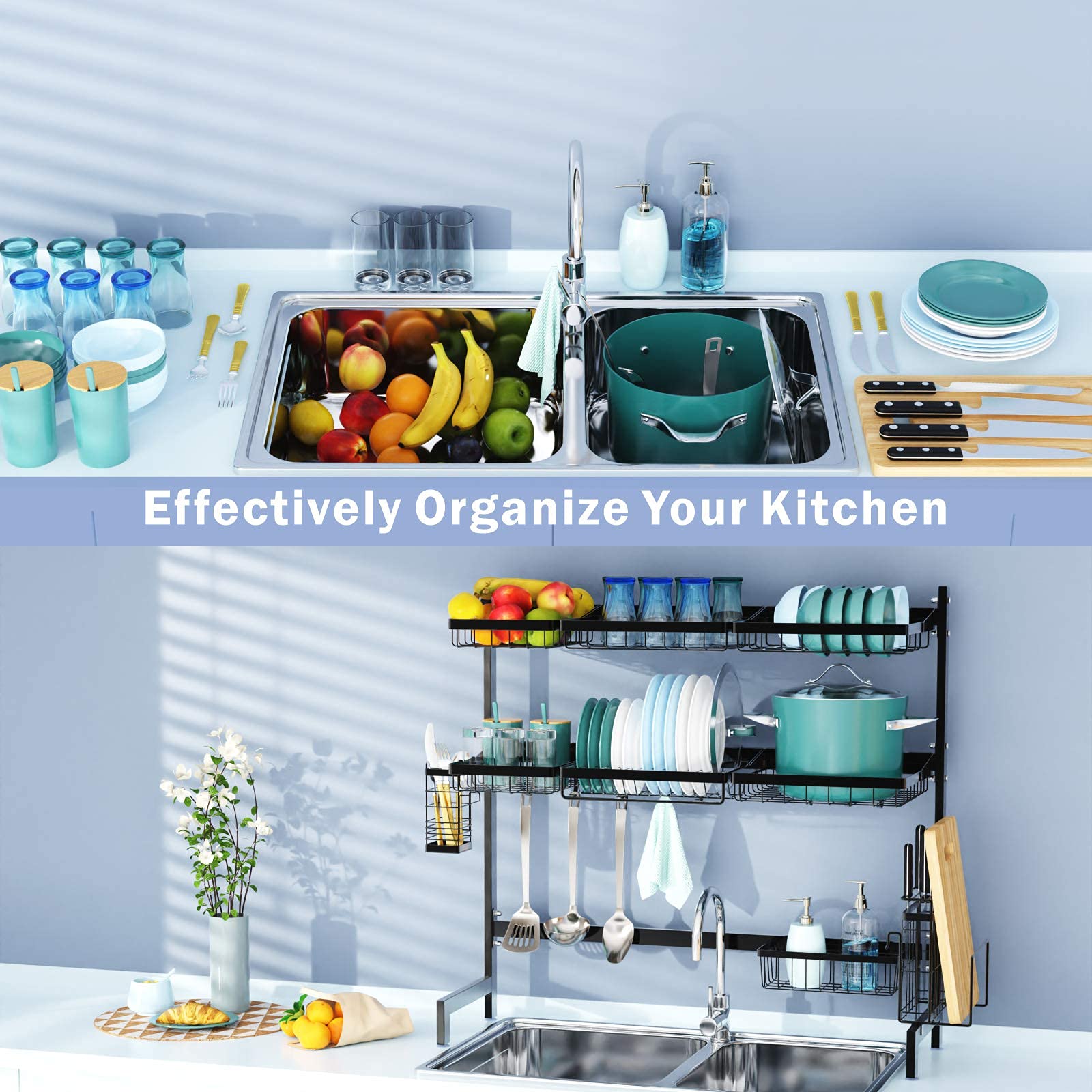 Over Sink Dish Drying Rack, Loyalfire 2 Tier Full Stainless Steel Large