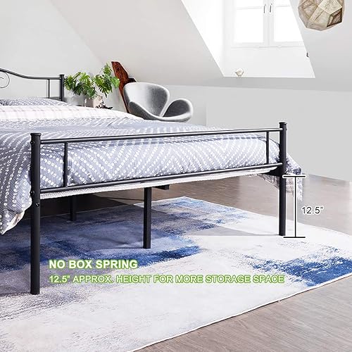 Miniatura 23 de Base de cama de metal resistente tamaño individual, base de colchón de acero, con revestimiento negro, cabecero retro para cama individual, no Negro