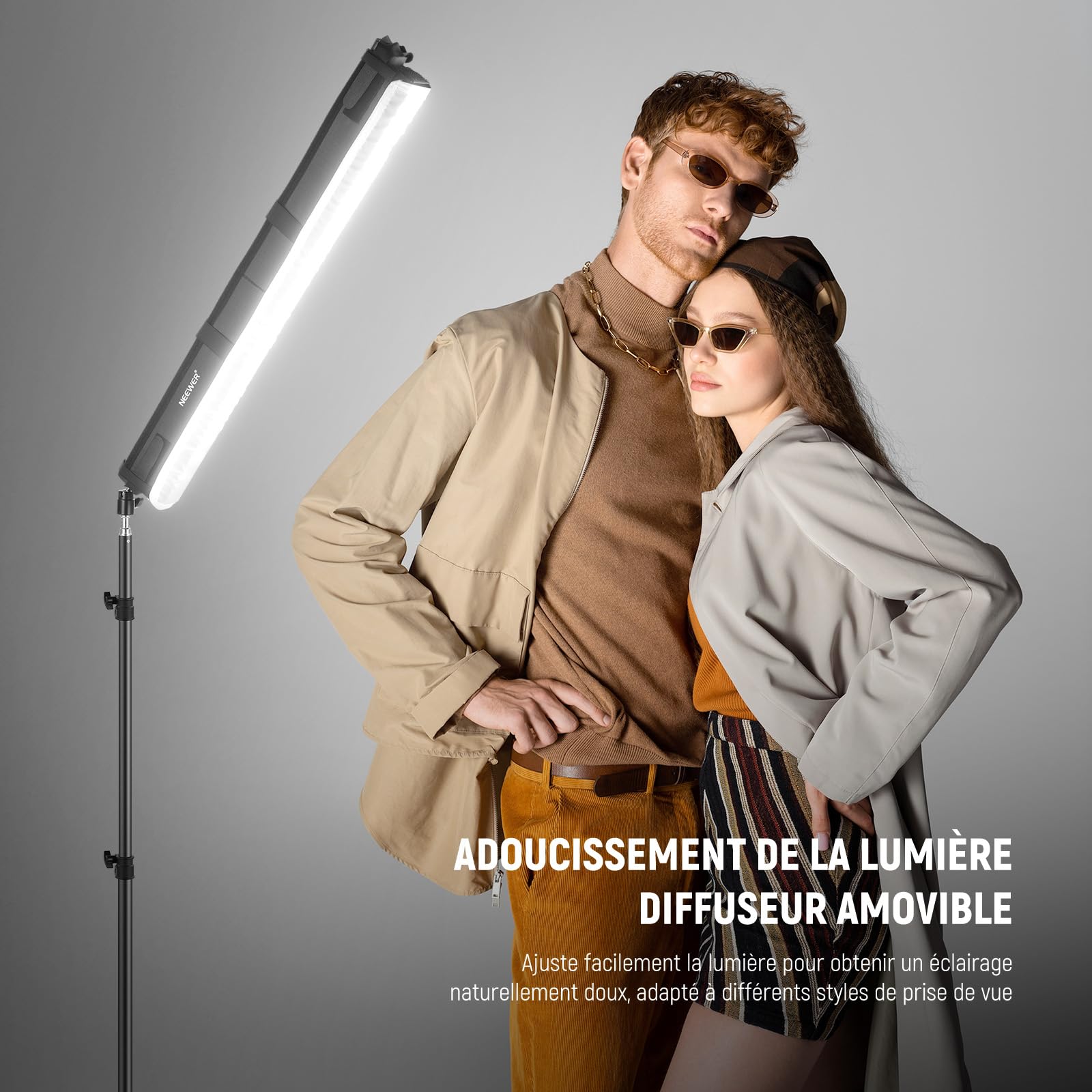 NEEWER Kit Diffuseur Lumière pour Bâton Lumineux TL60 RGB, Diffuseur de Lumière de Bande de Tube Avec Grille en Nid d'Abeille, Sac Transport, Attaches Tactiles pour Photo, Vidéo, Portrait, NS9S