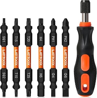 6PCS Double-Ended Multi-bit Screw Drivers with Quick Change Bit Driver, LATTOOK Double-Ended Bits with Magnetic, Impact-Rated Screwdriver Bits for Hex, Torx, Phillips, Slotted, Square