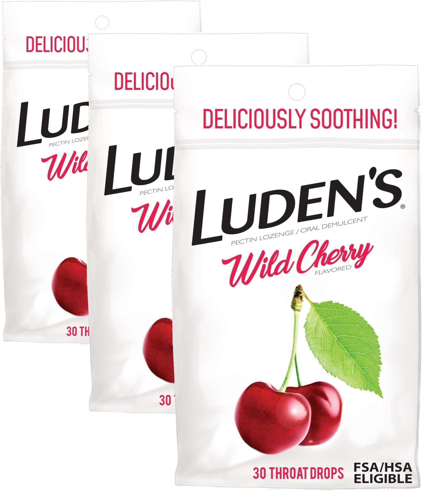 Ludens Sore Throat Relief Lozenges for Minor Everyday Irritation & Dry Mouth, Wild Cherry Flavored Drops, 30 Count (Pack of 3)