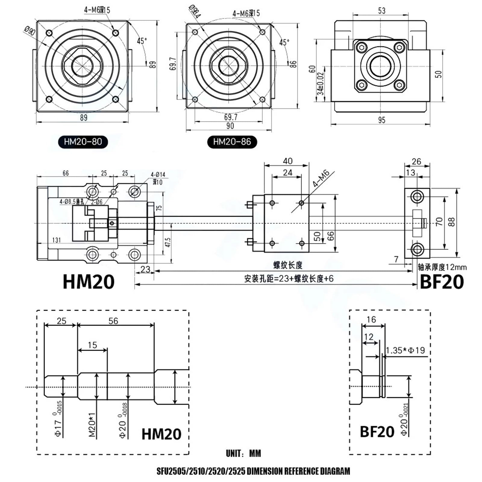 Metal Ball Screw nut end Processing Ball Screw Dia 25 Mm Kit SFU2510 200-1000mm C7 for Parts Screw with Single Nut+Motor Mount HM20-86+Support Seat BF20 +DSG25H+Coupler(600mm)