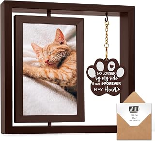Cat Memorial Gifts for Loss of Cat Picture Frame, Pet Memorial Gifts for Cats, Pet Loss Sympathy Gift, Cat Remembrance Gifts, Rotating Wooden DIY pet Picture Frame