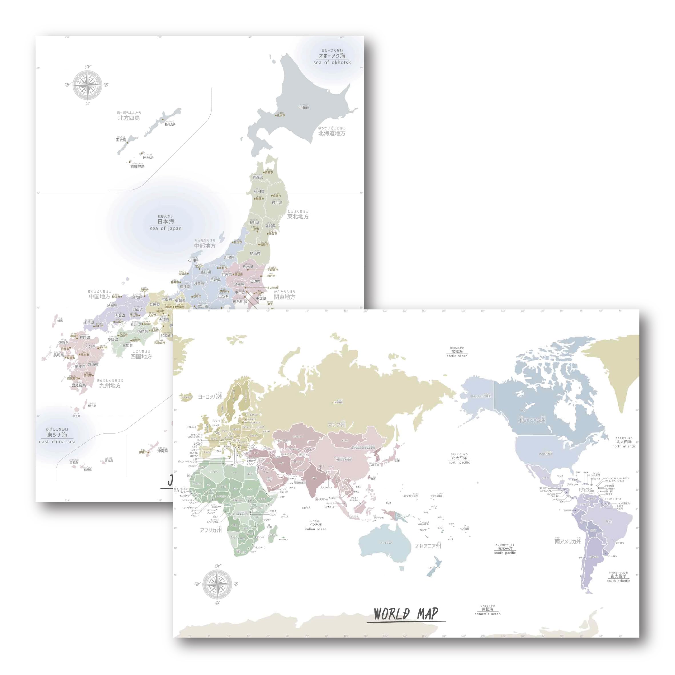 Amazon | お風呂ポスター 日本地図・世界地図の2枚セット 【パステル調