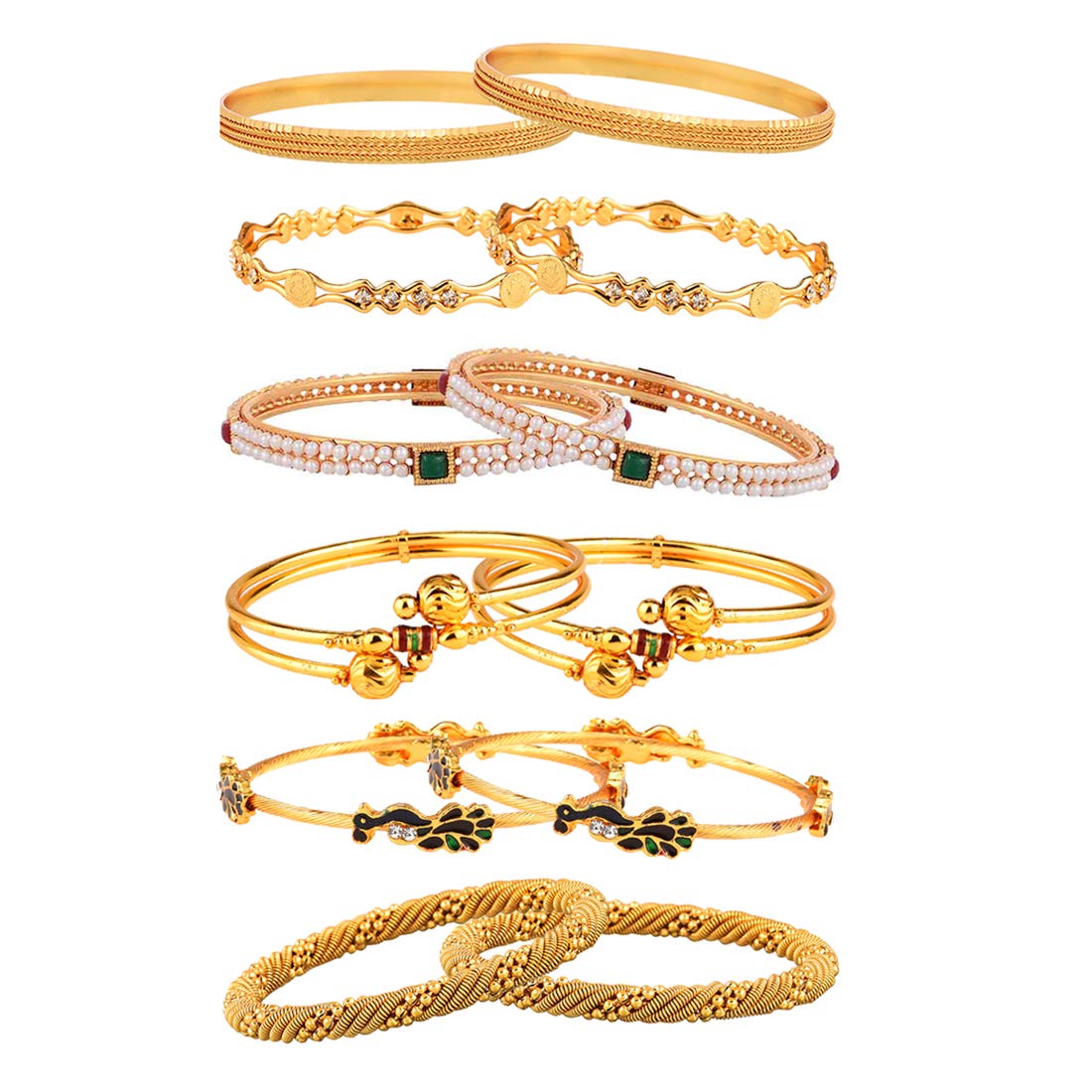 ZENEMETrendy Combo Gold Plated & Coloured Stone Bangles for Women & Girls. Wear & Change Daily Type of Combo. A Set of 6.