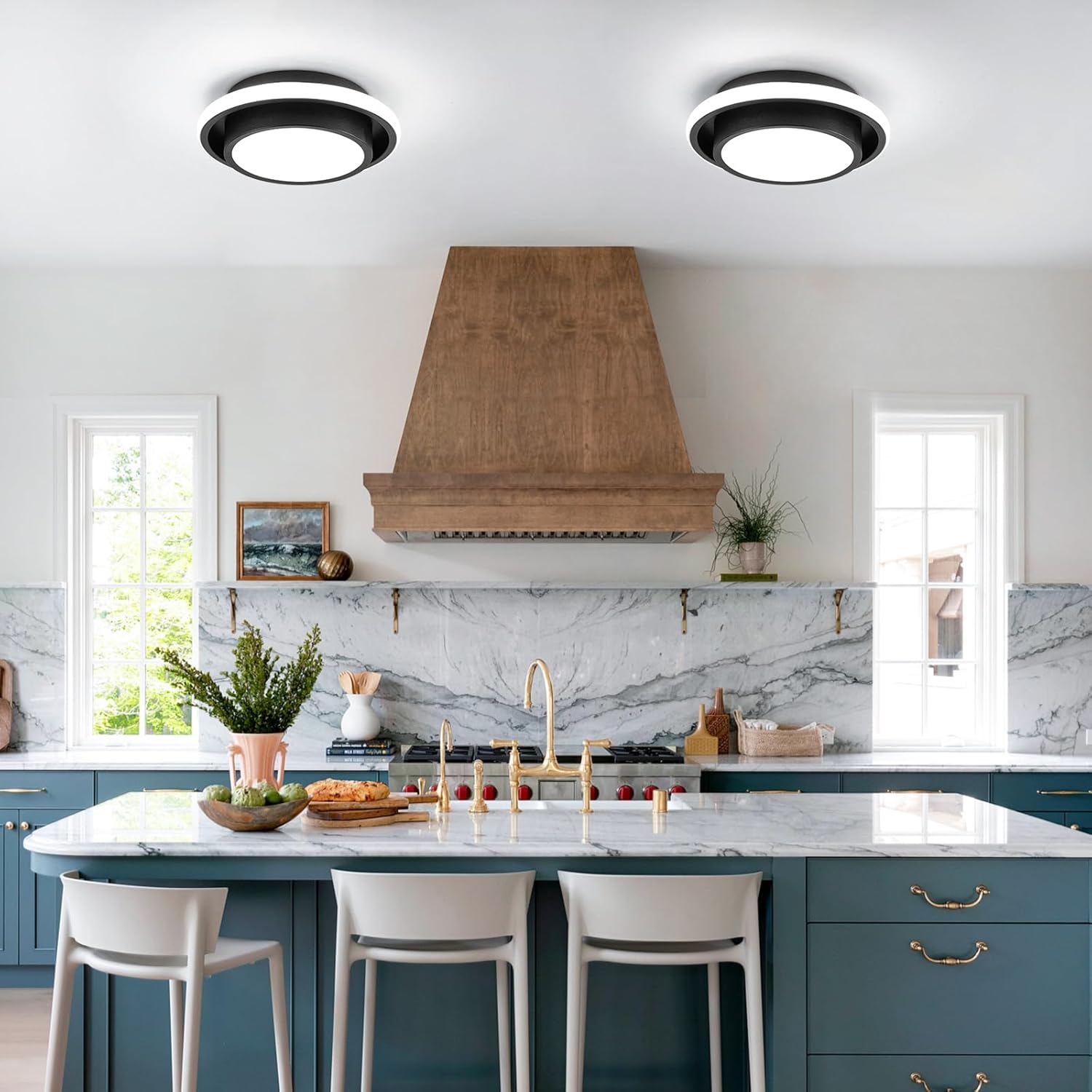 Hallway Light Circle Modern Ceiling Light Fixture, 12IN Modern Ceiling Lamp 6000K LED Ceiling Light Black Ceiling Lighting for Living Room, Balcony Bedroom