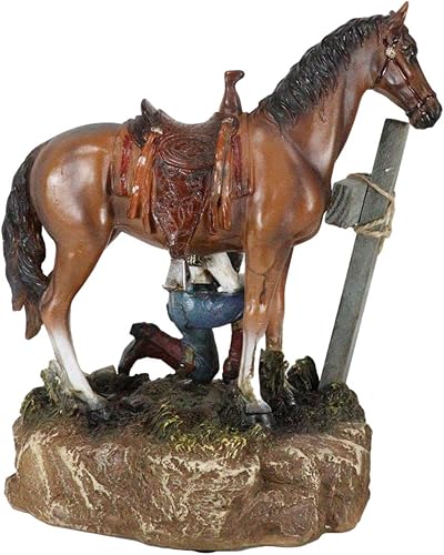 Miniatura 4 de Ebros Gift Rústico vaquero occidental a caballo arrodillado al pie de la cruz figura orando Viejo Mundo Wild West Cowboys Southwest temática acento
