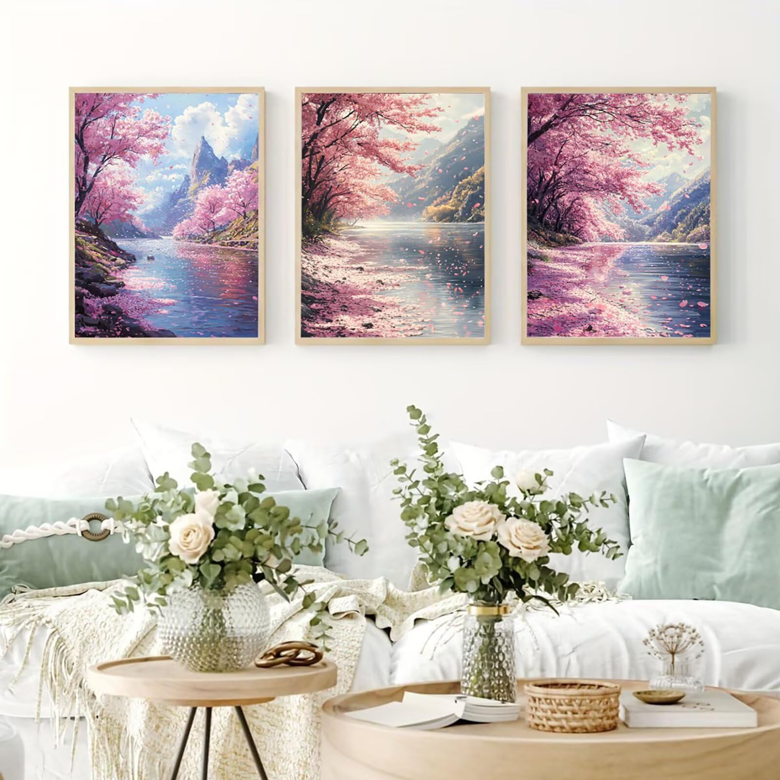 Generico Cnyaunfi 3 Pezzi Paesaggio Pittura Diamante Fai-Da-Te, 5D Rosa Diamond Painting Kit Completo per Hobby Creativi Adulti, Per La Decorazione Della Parete Di Casa 60x80cm YF-3523