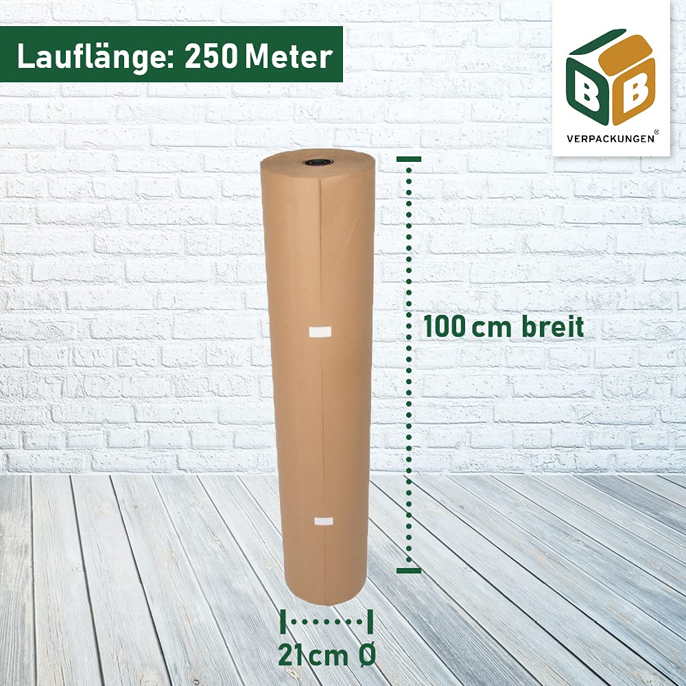 BB-Verpackungen 1 x Natronmischpapier 100 cm x 250 m (Grammatur 80 g/m², einseitig glatt, braun) - Sets zwischen 1 und 10 Rollen