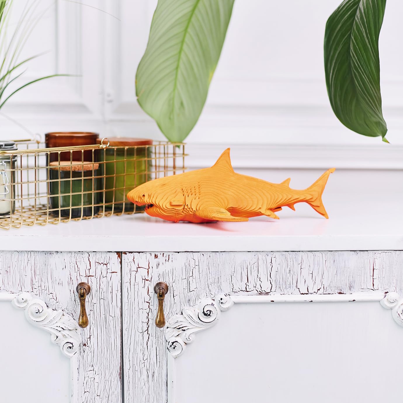 Requin Puzzle 3D en Carton – Maquette à Monter | 85 Pièces, 28 × 18 × 10 cm – Kit Sculpture DIY à Peindre, Matériaux Recyclés, Ados & Adultes, Idée Cadeau Déco