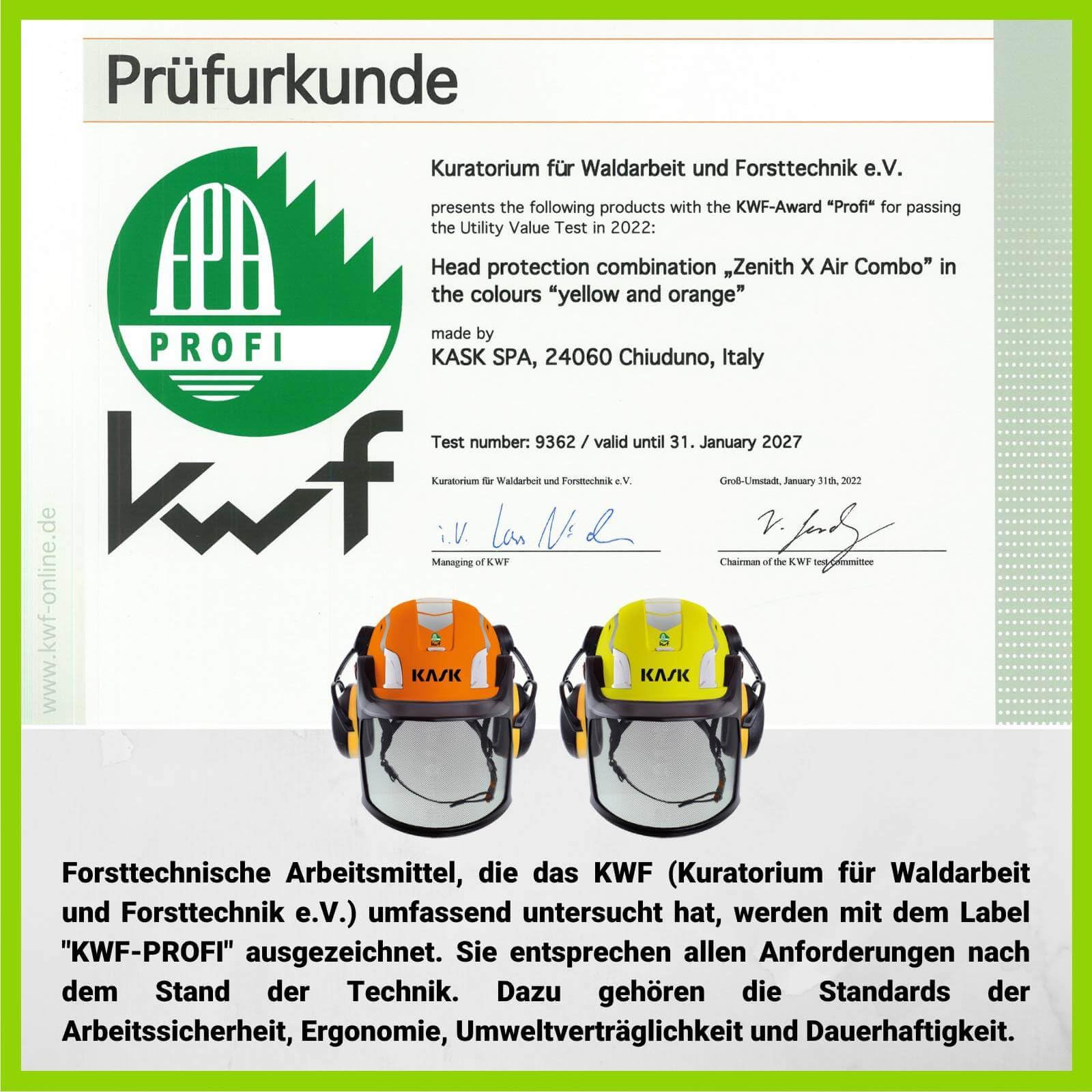KASK Forsthelm ZX Air Combo | Forstschutzhelm KWF-Profi | Größe 52-63cm | 8 Lüftungskanäle | Großes Einstellrad (orange Fluo)