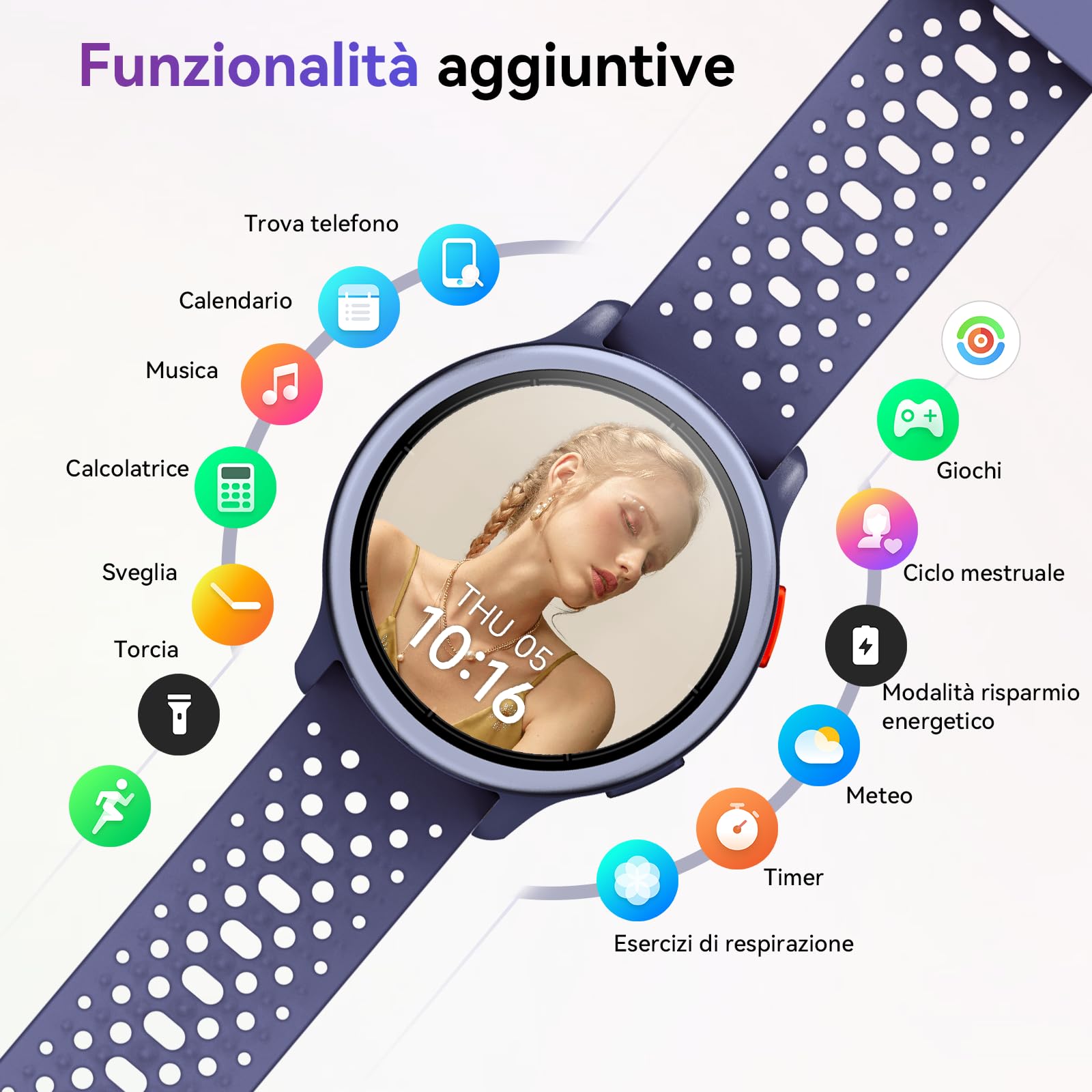 Smartwatch Donna 1.27'' Orologio Uomo Rotondo con 2 Cinturini,120+ Modalità Sportive, Corsi di Ginnastica 3ATM Monitoraggio Salute e Sonno Contapassi Fitness Watch per Samsung/Android/iPhone Viola