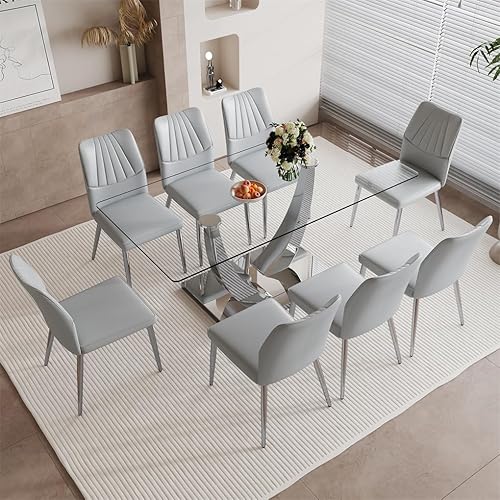 Miniatura 81 de Juego de mesa de comedor para 4, 63 pulgadas, juego de mesa de comedor de vidrio templado negro para 4 personas con sillas de poliuretano, moderno