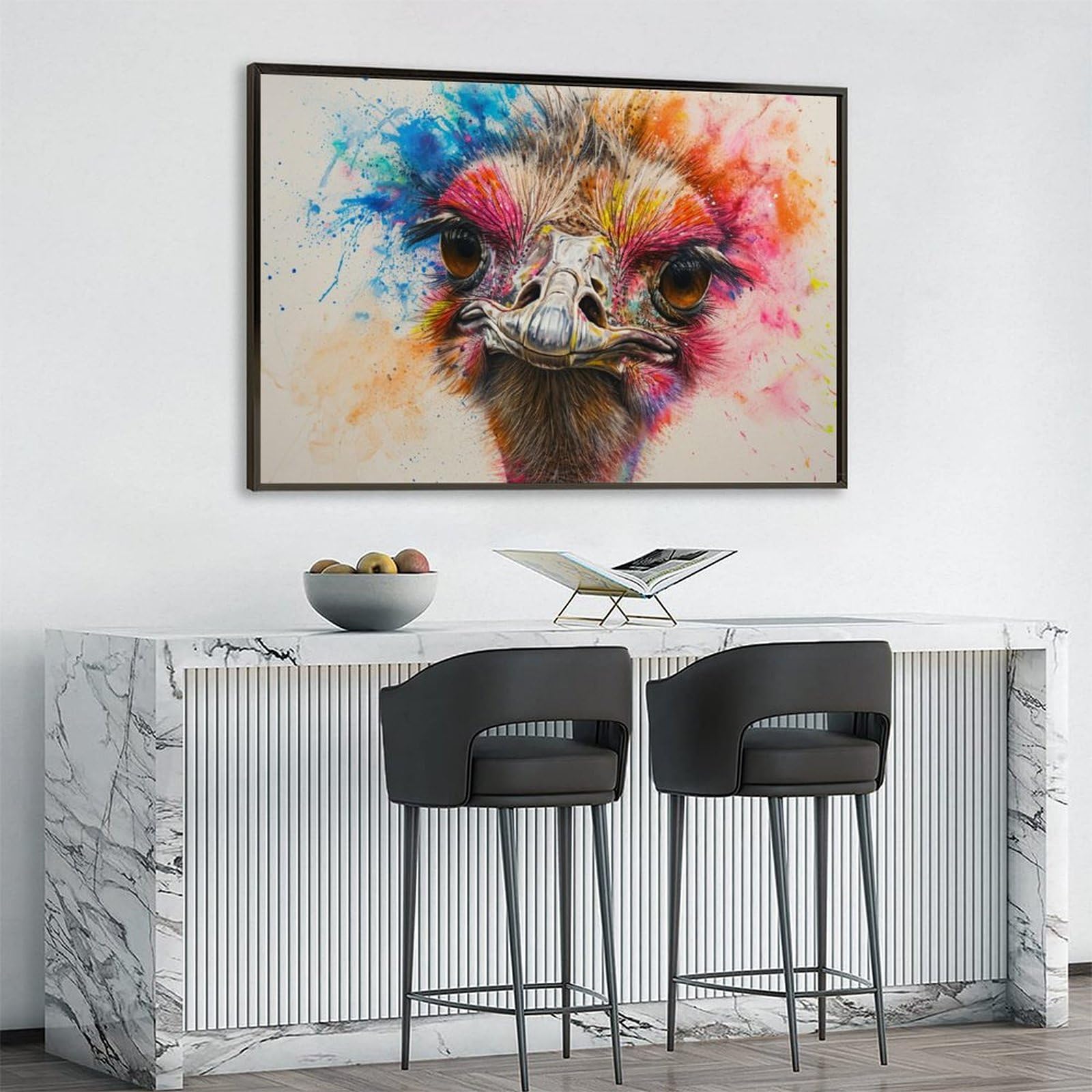 Amazon.co.jp: 絵画 カラフルなダチョウインテリア 絵画 動物イラスト