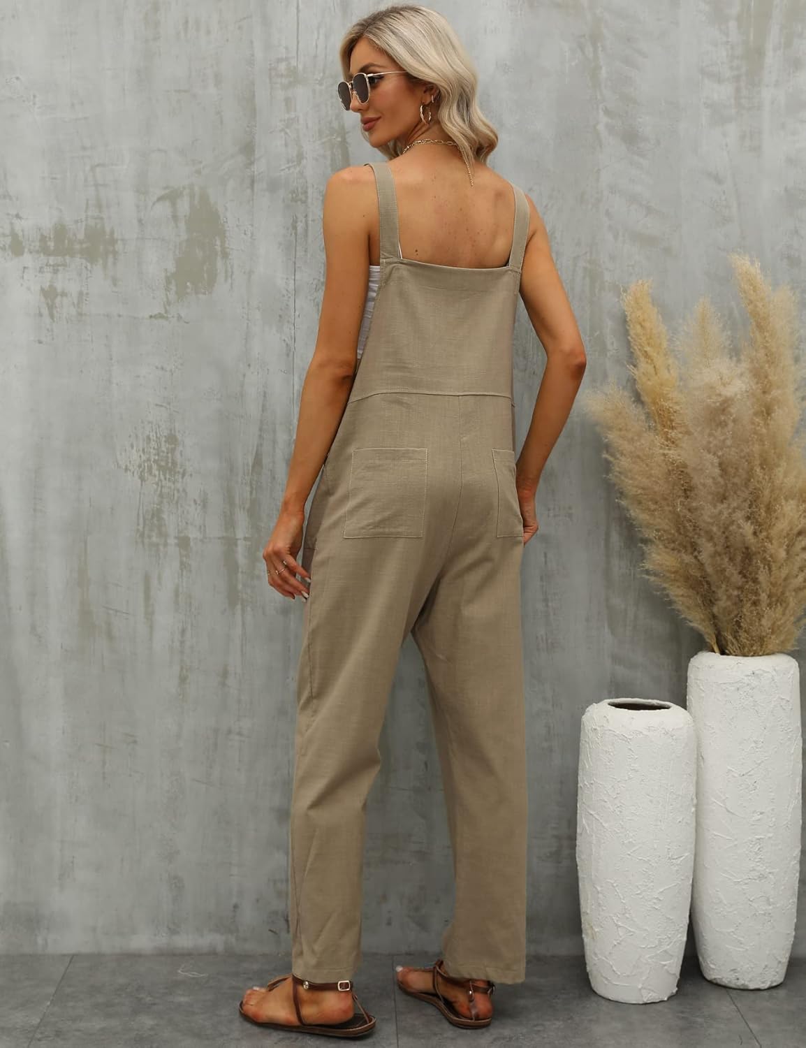 Gihuo Women Linen Overalls Jumpsuits Loose Fit Baggy Bib Rompers Casual Summer Outfits Trendy 2025​​ - Image 5