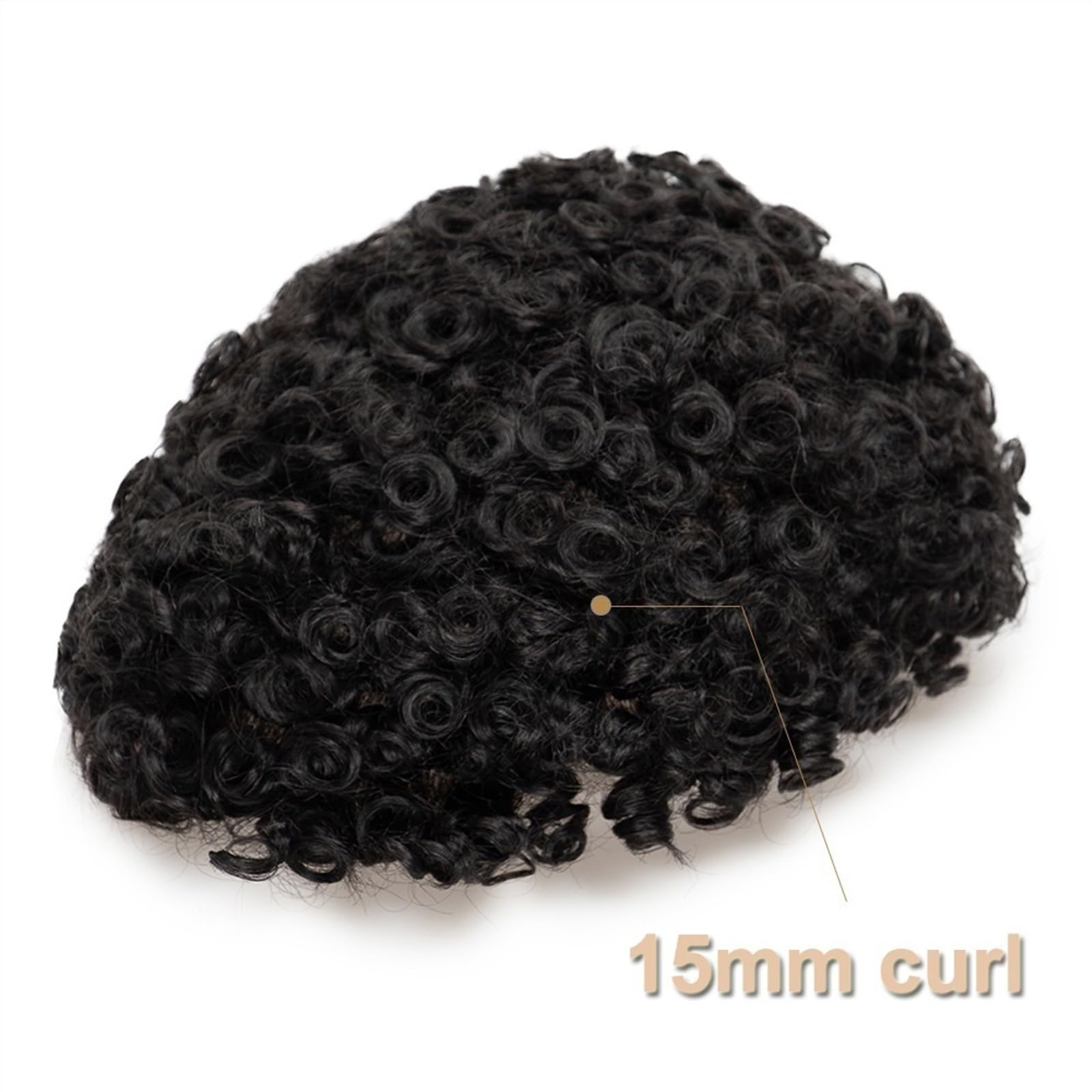 Parrucca per Coprire La Calvizie, Toupet Afro per Uomo, Spessore 0,12-0,14 Mm, in Pelle Pu Integrale con Parte Anteriore Smerlata, Toupet da Uomo, Riccioli da 15 Mm, Base（15Mm Curl-#1B-7X9）
