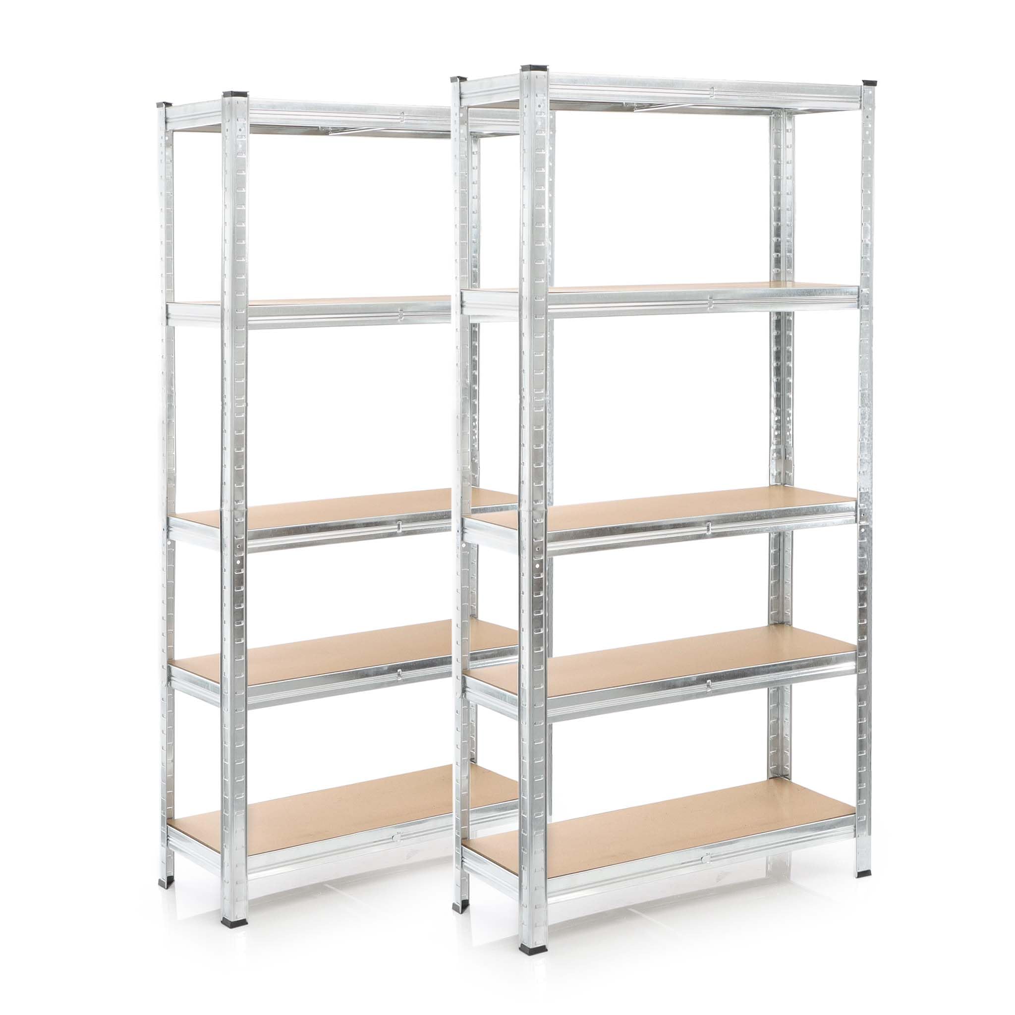 Wiltec Set 2X Schwerlastregal 154x75x30cm, 875 kg Gesamtlast, Steckregal verzinkt aus Stahl, Lastenregal mit 5 Ablagen, Werkstattregal
