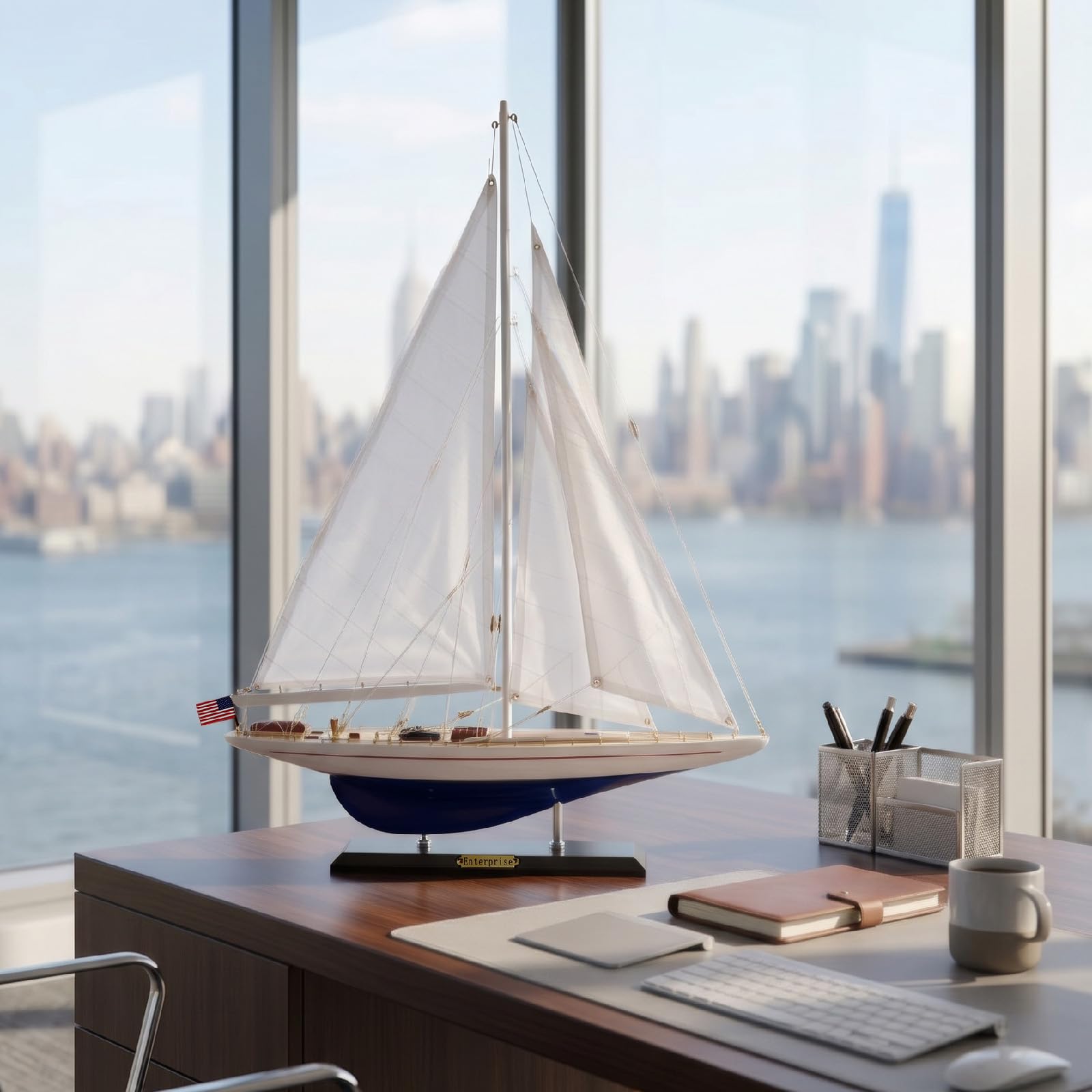 Drewniana żaglówka żaglówka jacht model 71 cm Endeavour Enterprise Scale Replika żeglarska dekoracja firmowy spersonalizowany prezent (Enterprise 71 cm)