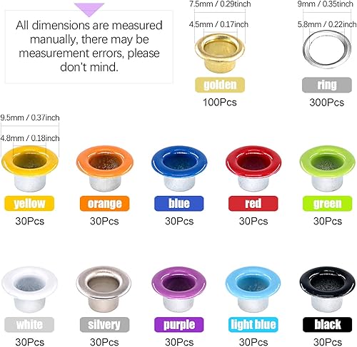 Miniatura 2 de Swpeet Juego de 306 ojales de metal de 10 colores de 316 pulgadas con herramientas de instalación, alicates perforadores y mazo suave con 100 ojales