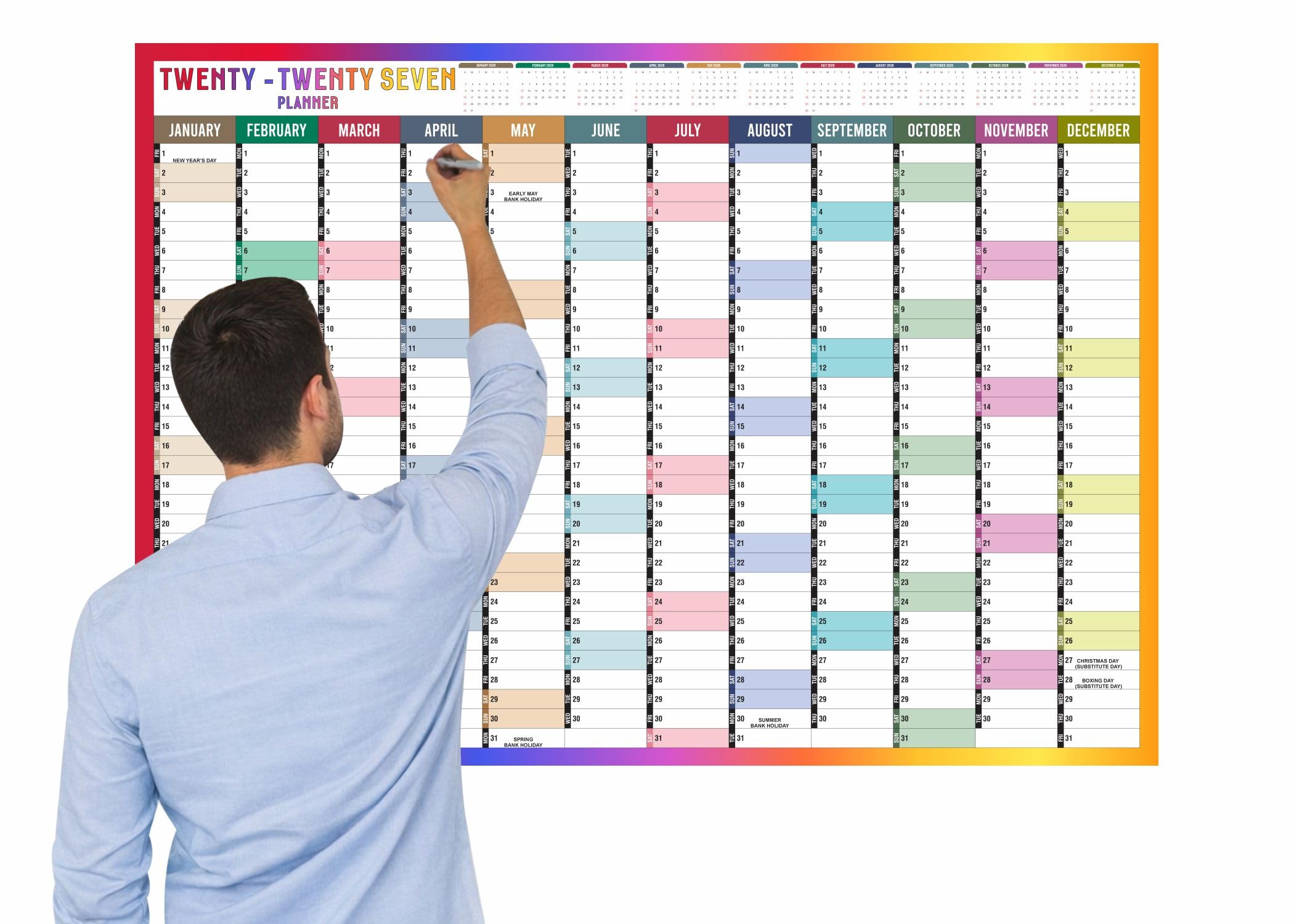 2027 Year Wall Planner A1 Uk Wall Calendar Yearly Planner Large Jan To Dec Full Year Planning Chart Student Family Home School Office Work Study Annual Poster Multi 59.5 x 84.1Cm (1Pc)(Folded)