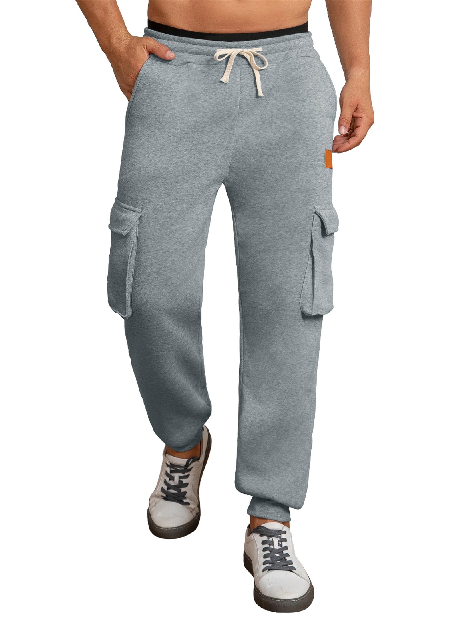 Tolaler Heren fleece cargobroek joggingbroek joggingbroek casual