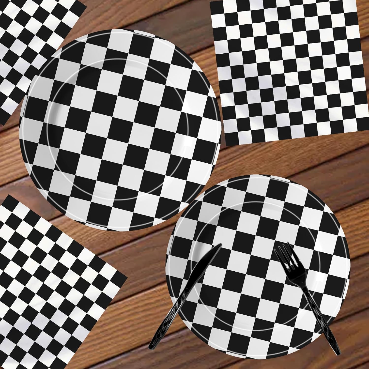 170 Pcs Race Car Party Plates and Napkins Sets, Black and White Checkered Birthday Decorations Tableware, Racing Sports Themed Dinnerware for Kids Boys Birthday Baby Shower Home Decor, Serves 24 - Image 5