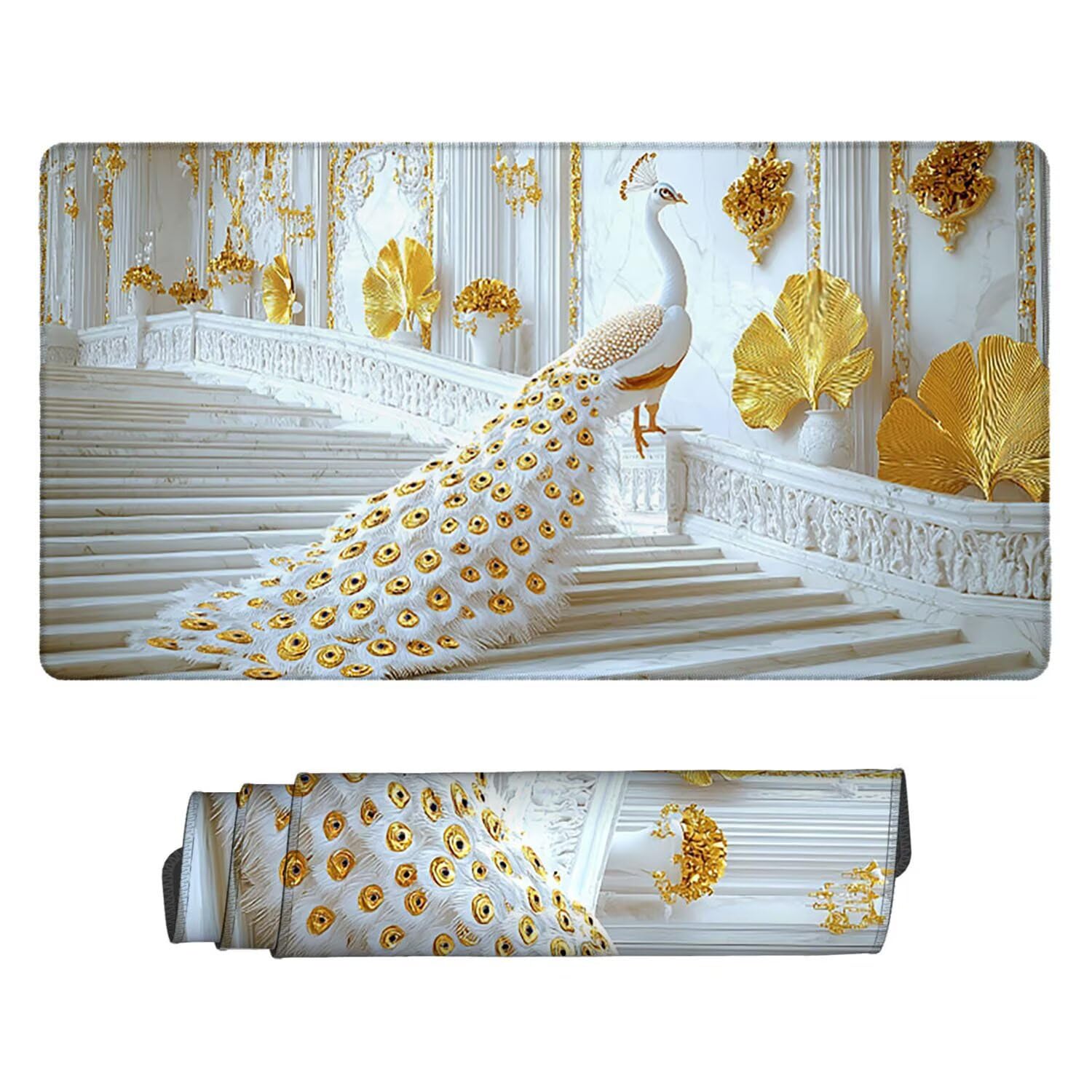 Podkładka pod mysz XXL 1600 x 800 x 3 mm, gamingowa podkładka pod mysz z przyszytymi krawędziami, antypoślizgowa, podkładka pod mysz do komputera z gładką powierzchnią, biały paw, podkładka pod mysz