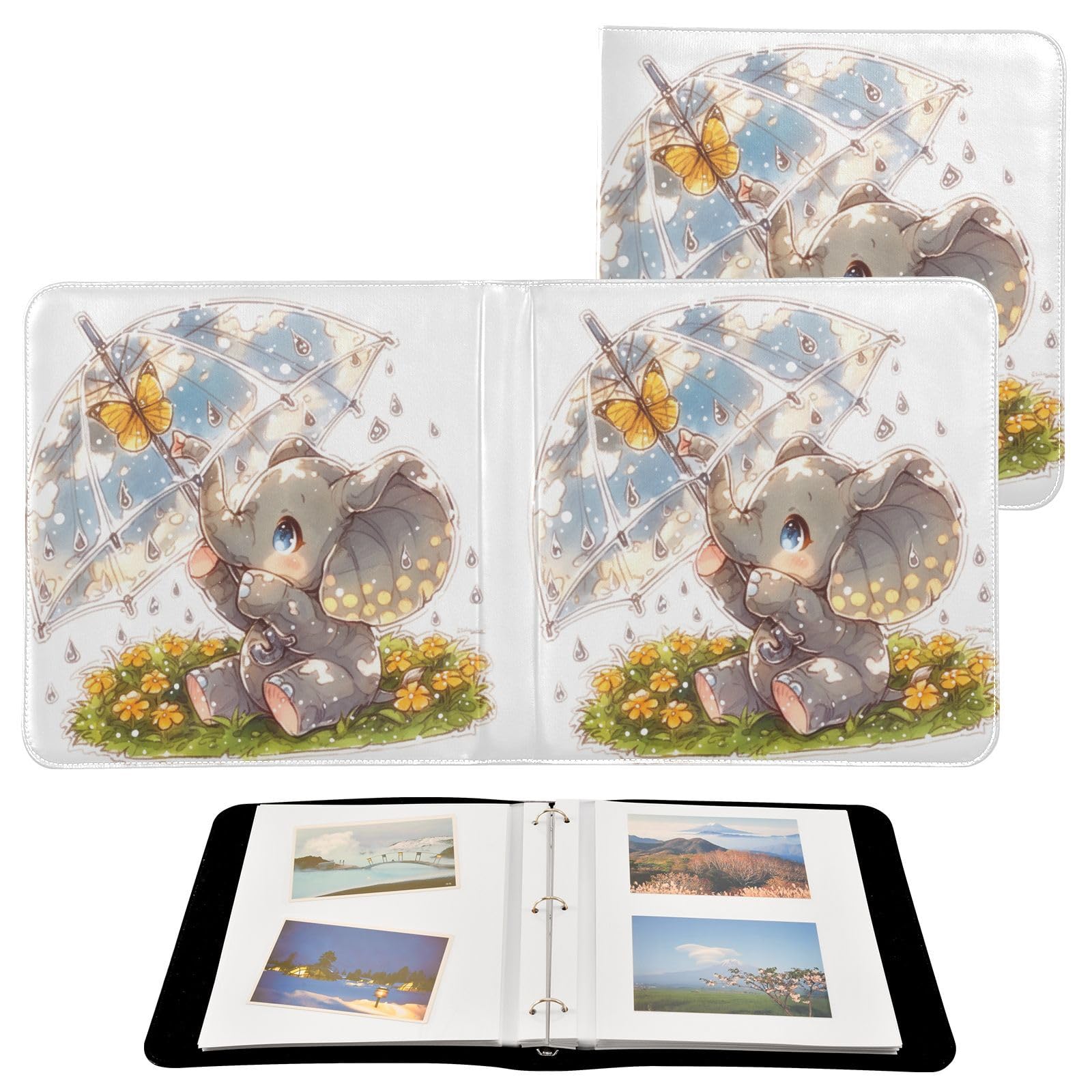 Kigai Cute Elephant Photo Album Self Adhesive Scrapbook Album Leather Cover DIY Picture Scrap Book with 20 Adhesive Sheets, 11.8x24x0.8 inch