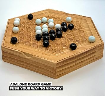 Abalone Board Game, Marble Strategy Game, 11 Solid Plywood Wooden Game with 28 Marbles, 2Player Strategy Abalone Game, Intellectual Chess Board Game, Marble Games for Adults and Family