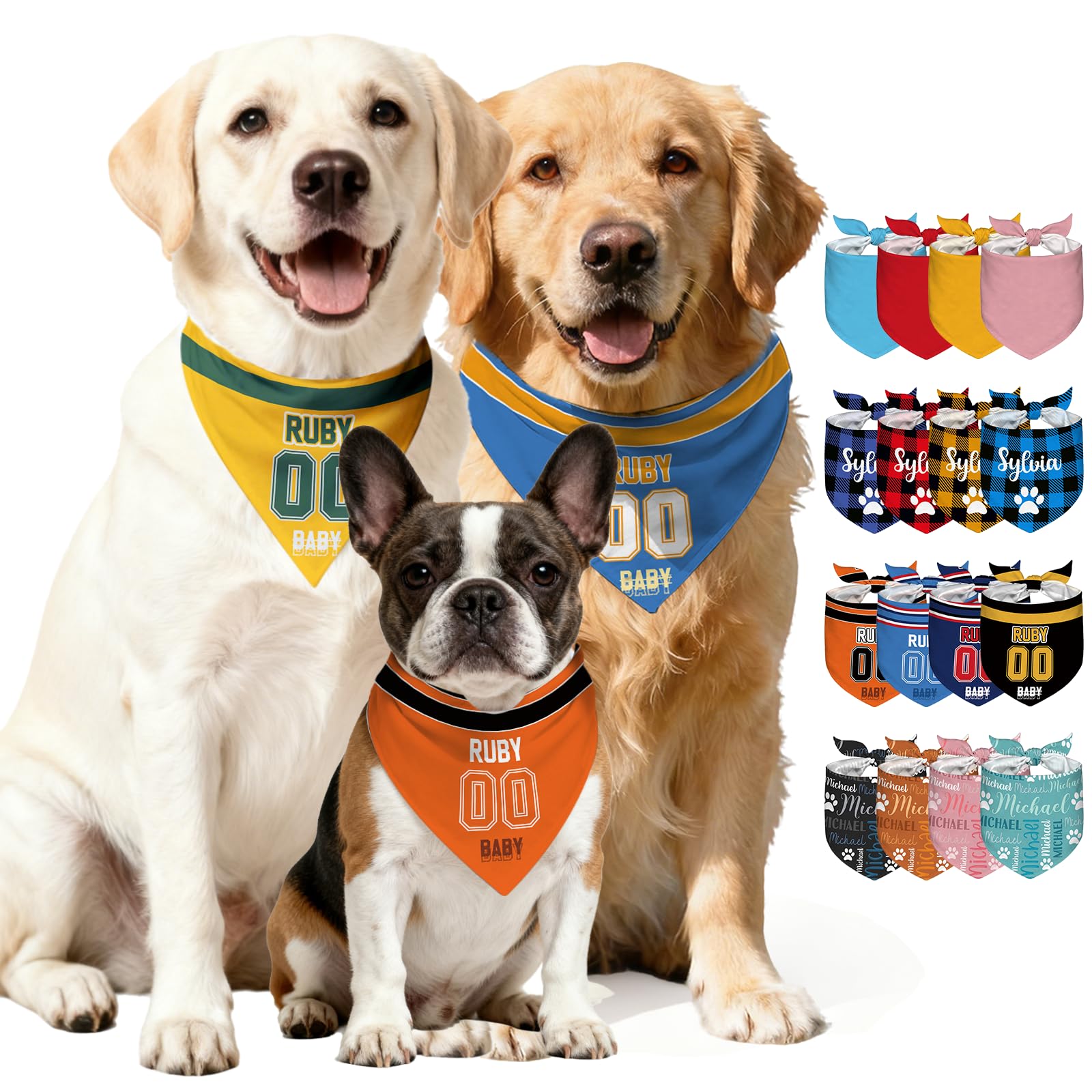 Personalised Dog Bandana with Name, Custom Pet Bandana for Small Medium Large Dogs Cats, Jersey Number Style Custom Neckwear Dog Scarf Triangle Bibs Kerchief, Perfect for Christmas,Pets Birthday Gift