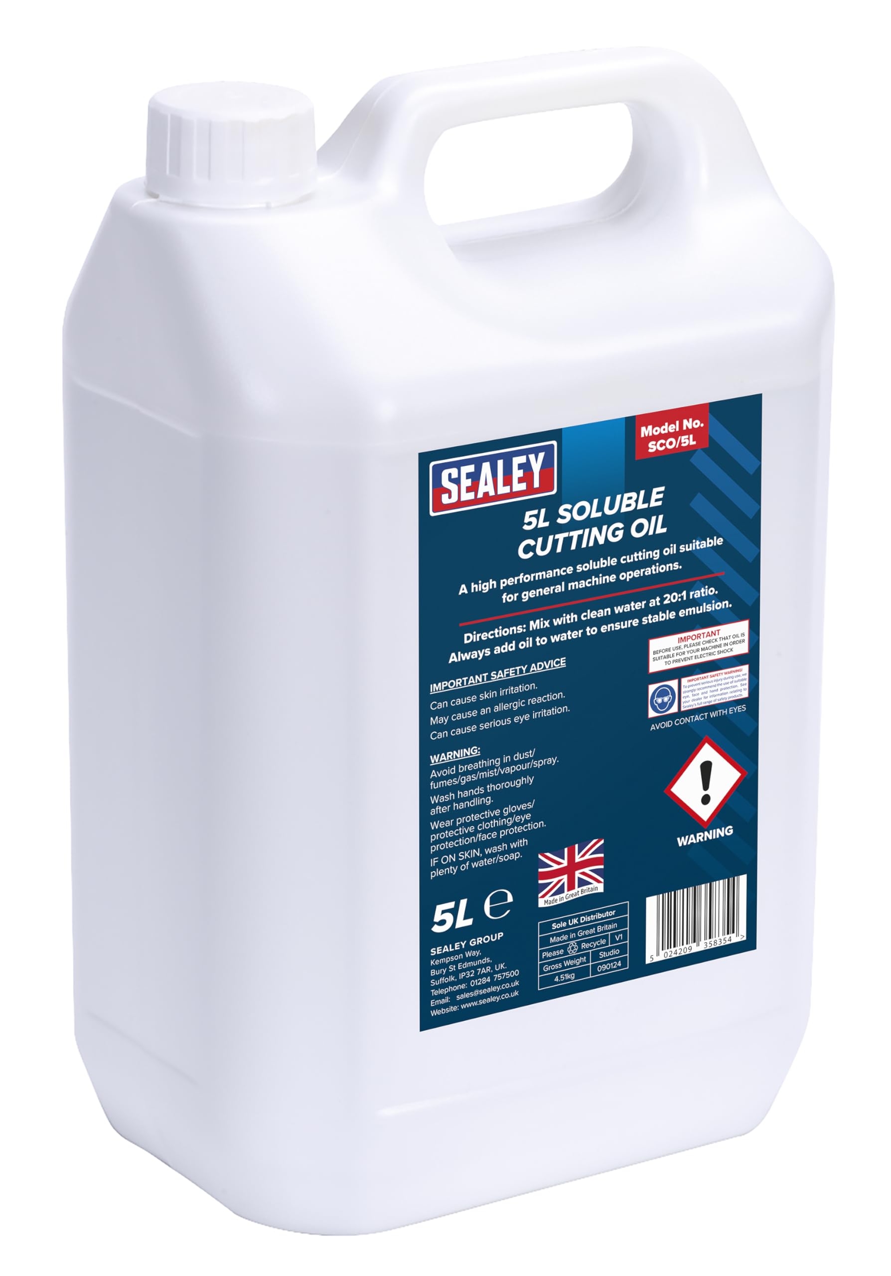 Sealey 5L Soluble Cutting Oil For Lubricating & Cooling Drill Bits SCO/5L
