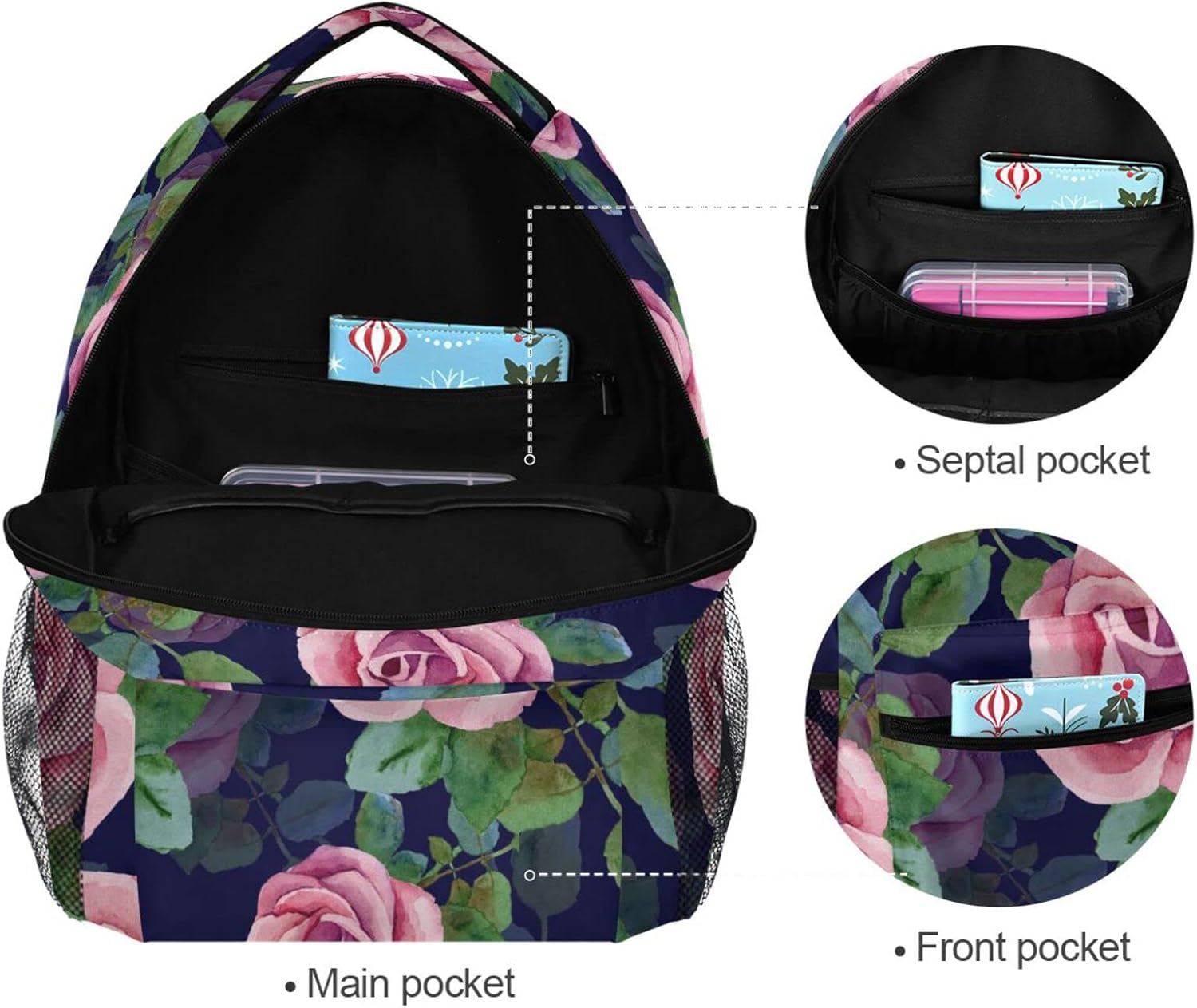 ALAZA Pink Rose Blue Backpack for Women Men,Travel Casual Daypack College Bookbag Laptop Bag Work Business Shoulder Bag Fit for 14 Inch Laptop