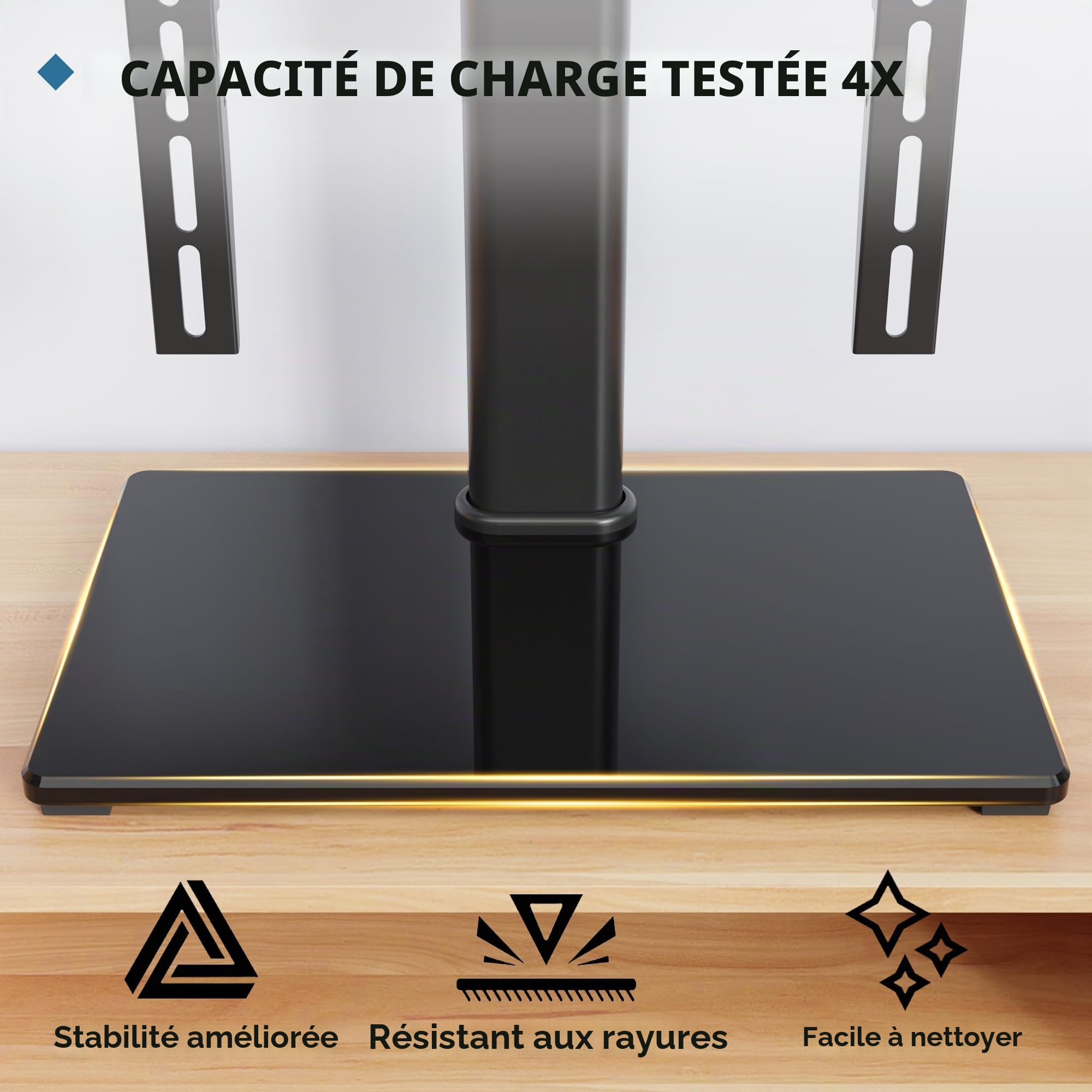BONTEC Support TV sur Pied TV Universel Pivotant pour Télévisions de 24 à 60 Pouces LCD/LED/Plasma Hauteur Réglable avec Base en Verre Trempé de 8 mm - Charge Maximal 45kg Max VESA 400x400 mm