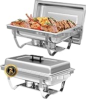 Vista 12 de IMACONE Juego de 6 Platos Calentadores de Buffet, Calentadores Rectangulares de Acero Inoxidable de 8QT y Conjuntos Calentadores de Buffet