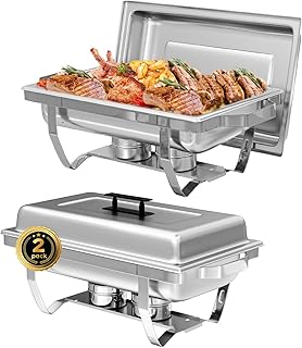 IMACONE Chafing Dish Buffet Set of 2, 8QT Stainless Steel Rectangular Chafers and Buffet Warmer Sets for Catering, with Food & Water Pan, Lid, Foldable Frame, Fuel Holder for Event Party Holiday